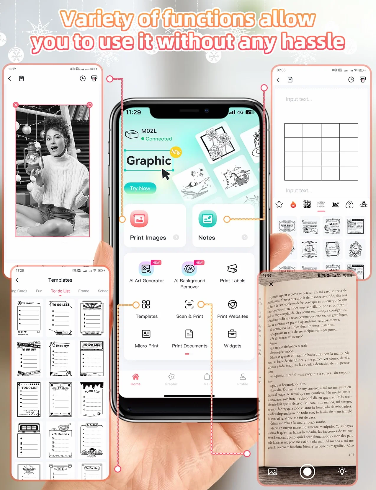Memoking Mini Imprimante Thermique M02L Bluetooth Portable Stickers Autocollant avec Papier
