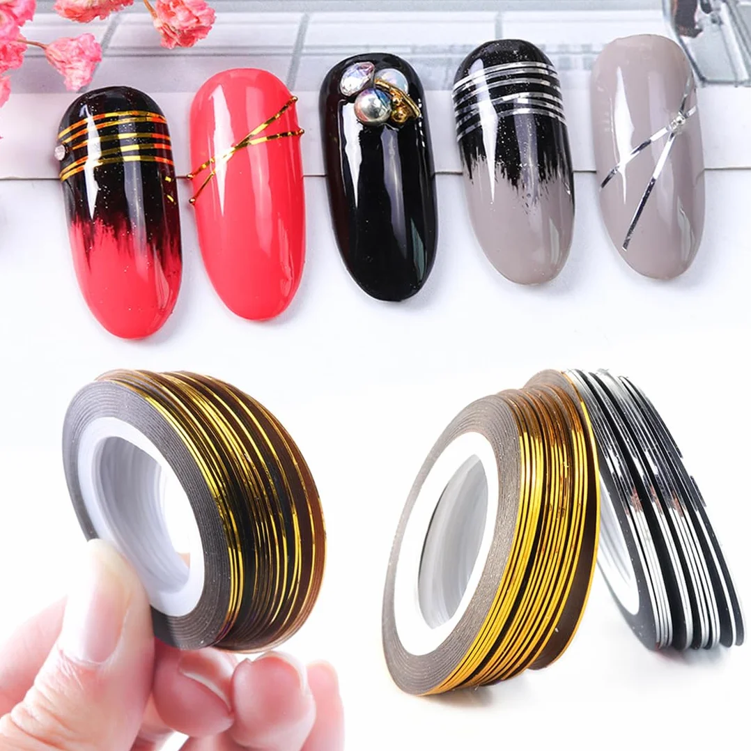 Ruban à rayures à ongles, autocollant nail art, décoration ongle bricolage 20 pièces