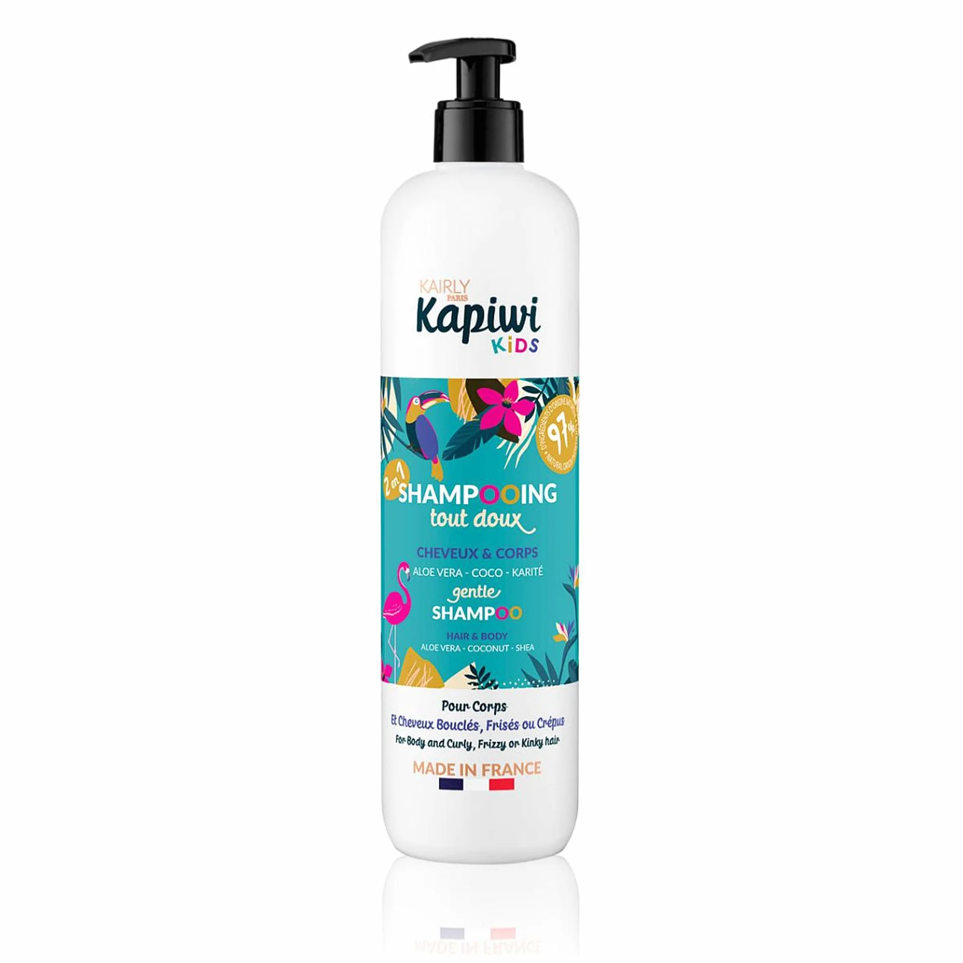 KAPIWI Kids Shampooing Tout Doux 2-en-1 Cheveux Bouclés & Corps 500ml 97% Naturel Aloe Vera Coco Karité