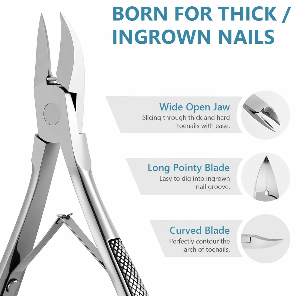 Pince Coupe Ongles Incarné Acier Inoxydable Professionnelle avec Capuchon Plastique Ciseaux Cuticules Ongles Épais