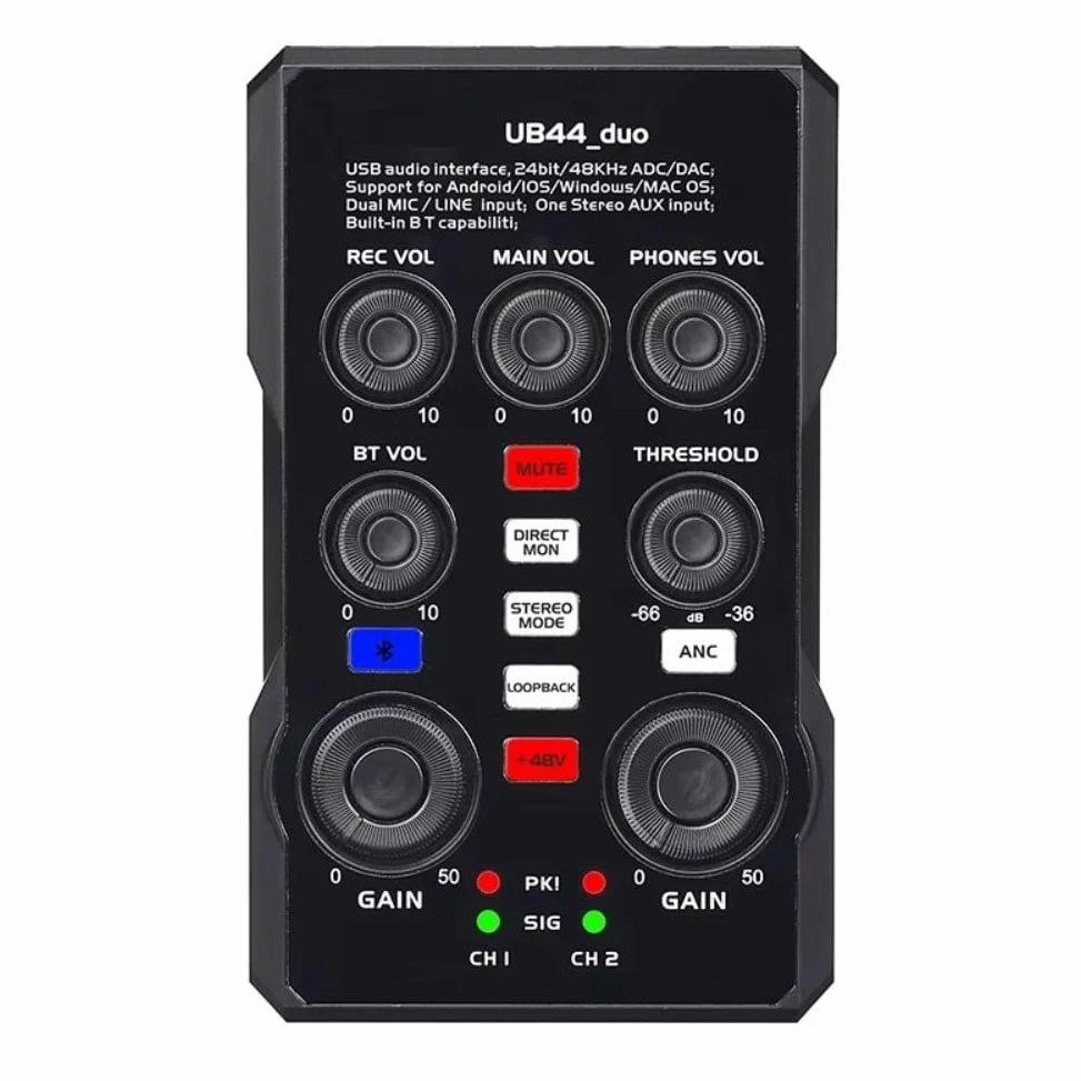 Carte son externe professionnelle pour chant et diffusion en direct, interface audio USB compacte avec boîtier en ABS, adaptateur de micro portable pour PC et mobile, noir