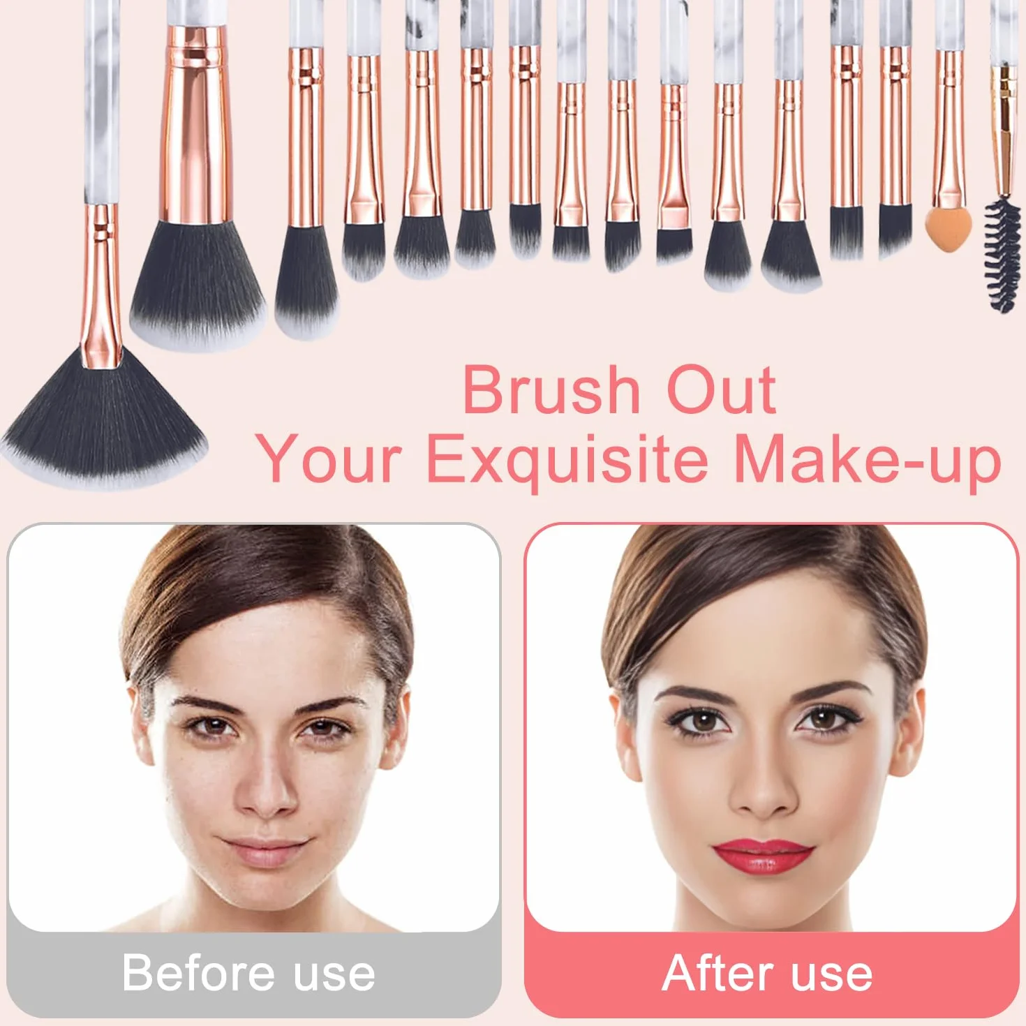 Pinceaux Maquillage Marbre Premium Synthétique 16 Pièces Kit Professionnel Fond De Teint Poudre Blush