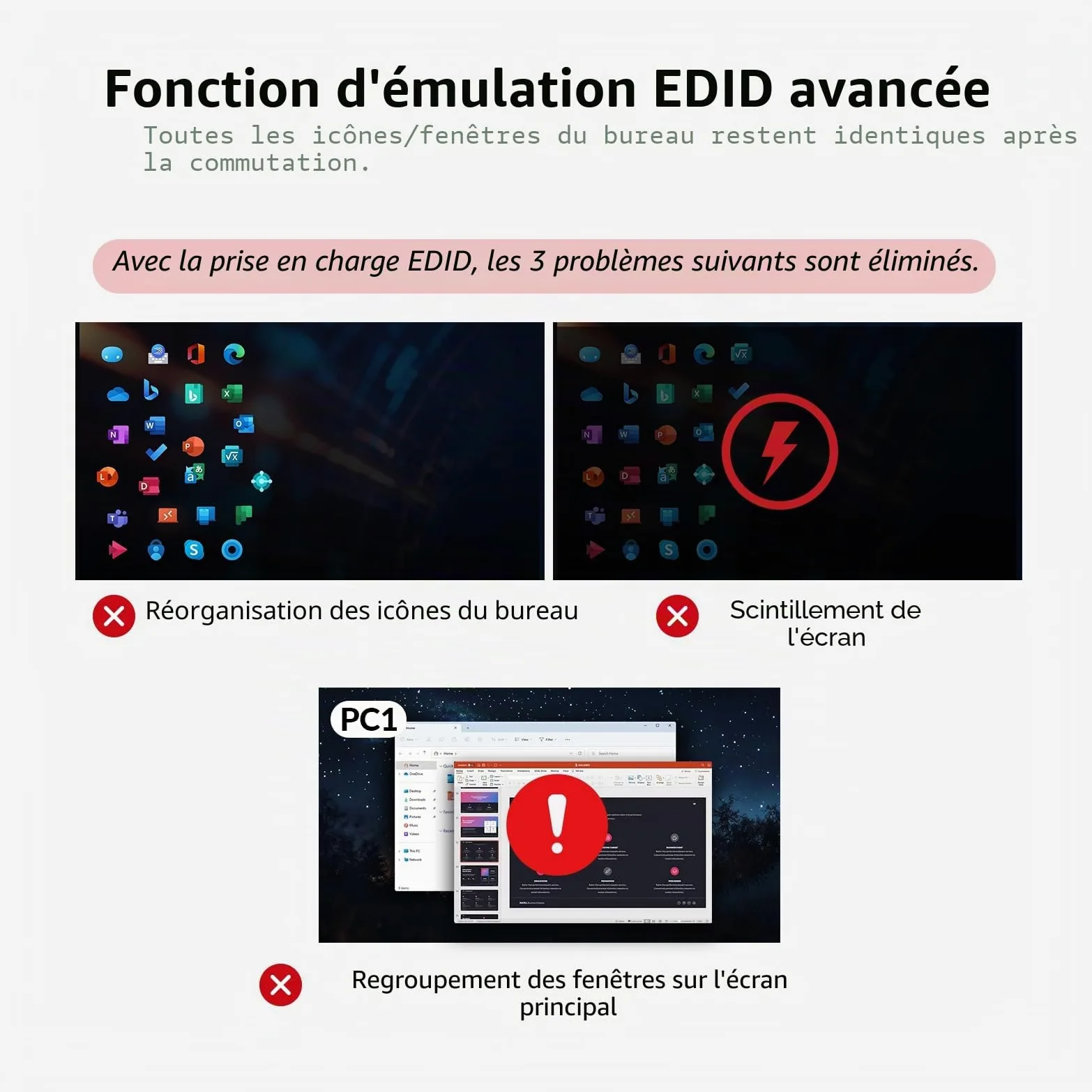 AV Access Station d'accueil Commutateur KVM pour 1 ordinateur portable et 2 PC de bureau, double moniteurs 4K@60Hz, émulation EDID, charge USB-C 100W,1G Gigabit, taux de rafraîchissement élevé