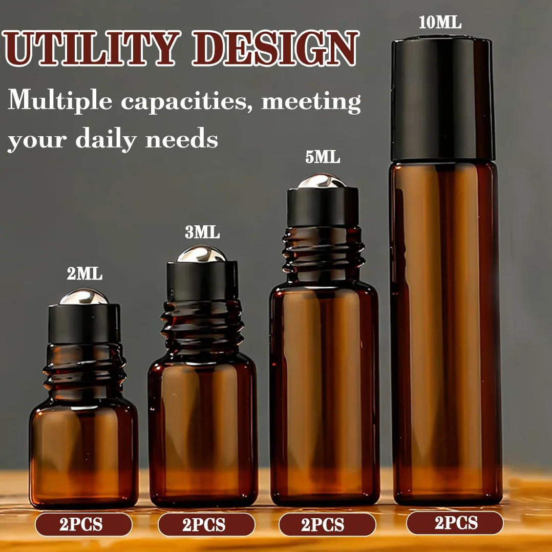 Flacon Roll On Vide Huile Essentielle 8 pcs Acier Inoxydable 10 ml 5 ml 3 ml 2 ml