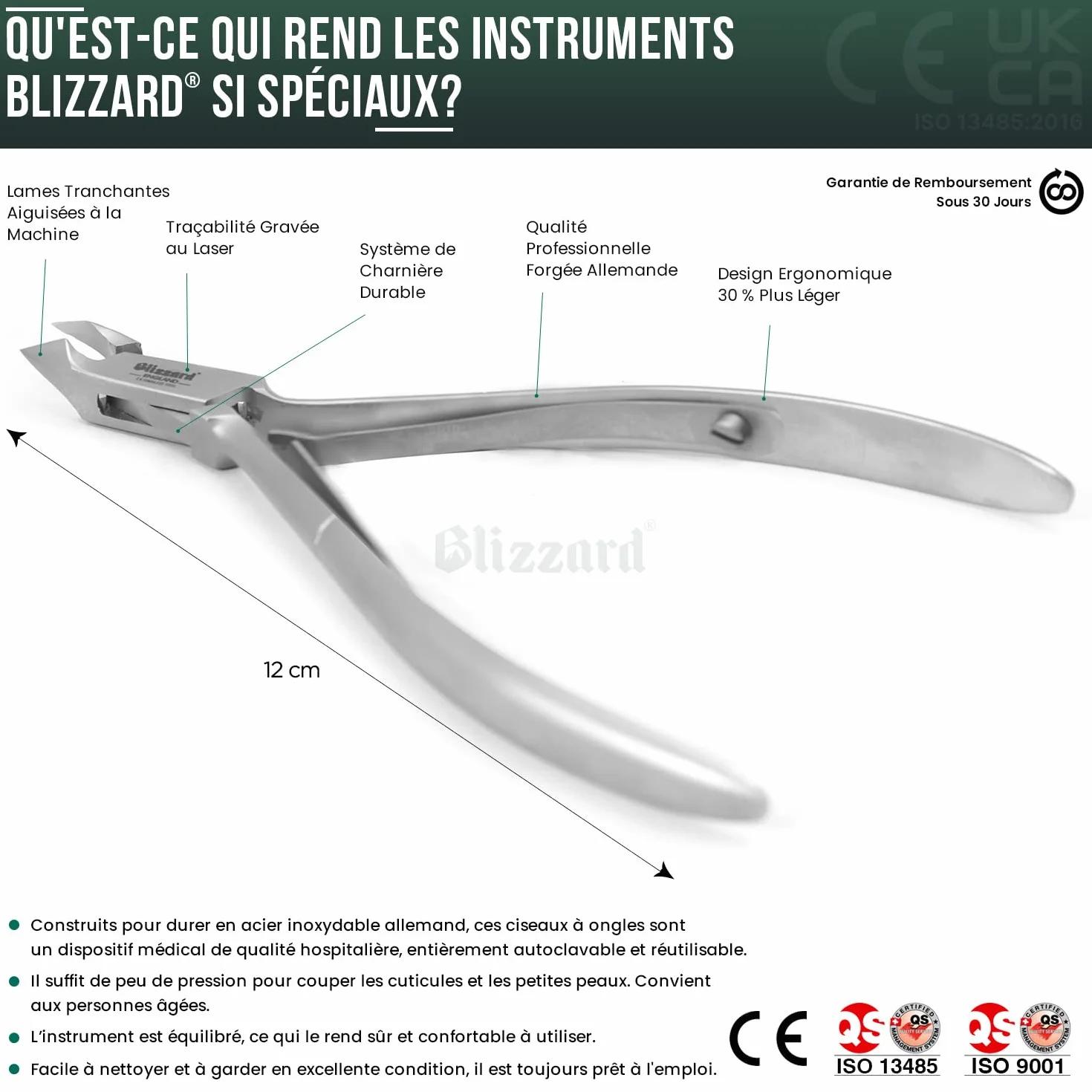 Blizzard Pinces à Envies Professionnel Acier Chirurgical Inoxydable 5 mm 12 cm Forgé en Allemagne