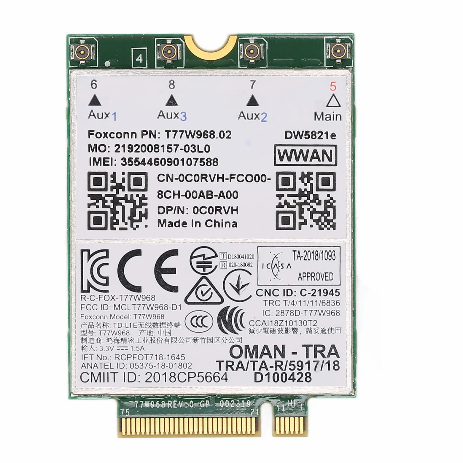 DW5821E Carte sans Fil 3G/4G/5G, Carte WiFi Adaptateur Réseau Convient pour PCI Express M.2 Spécification 3042 Type Key.B Slot, pour PC, Ordinateurs Portables