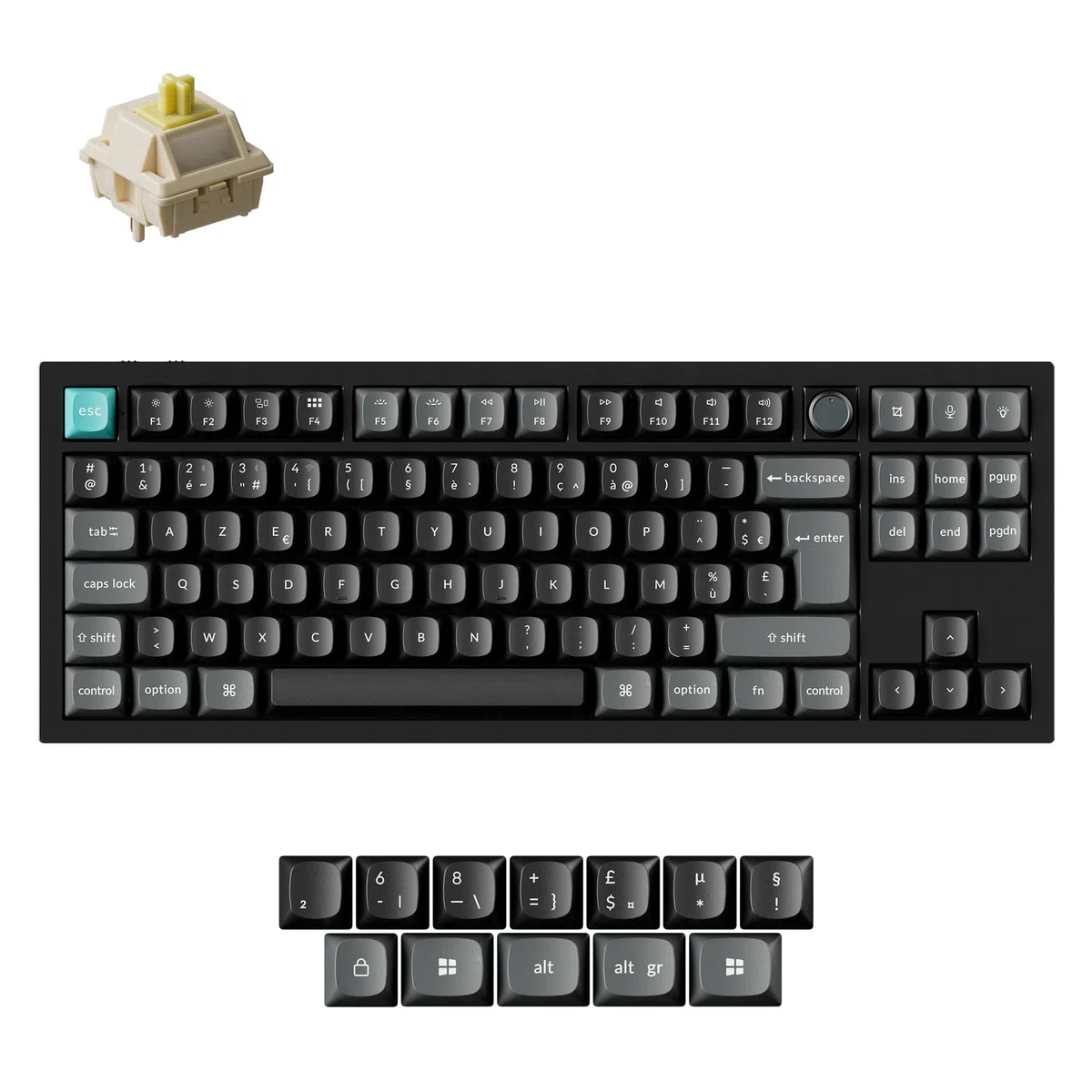 Keychron Q3 Ultra 8K Clavier Mécanique sans Fil, TKL ISO-FR Layout, CNC Aluminium, 2,4 GHz/BT 5.3/USB-C, 8000 Hz, ZMK/Launcher, Clavier AZERTY 80% pour Mac/Windows/Linux, Interrupteur Banane, Noir