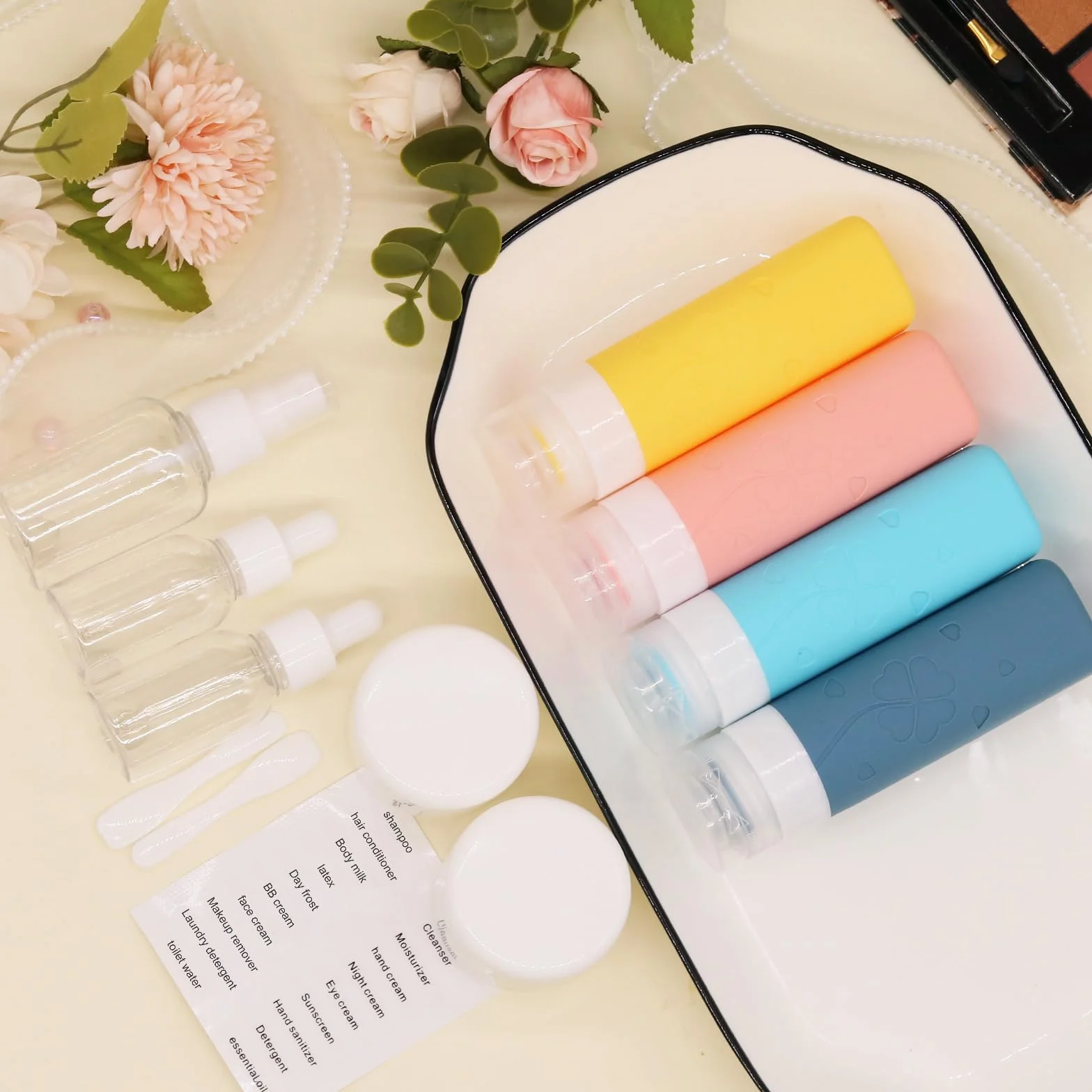 Flacons de Voyage Avion TSA Approuvé Lot de 12 Récipients en Silicone Étanches Rechargeables