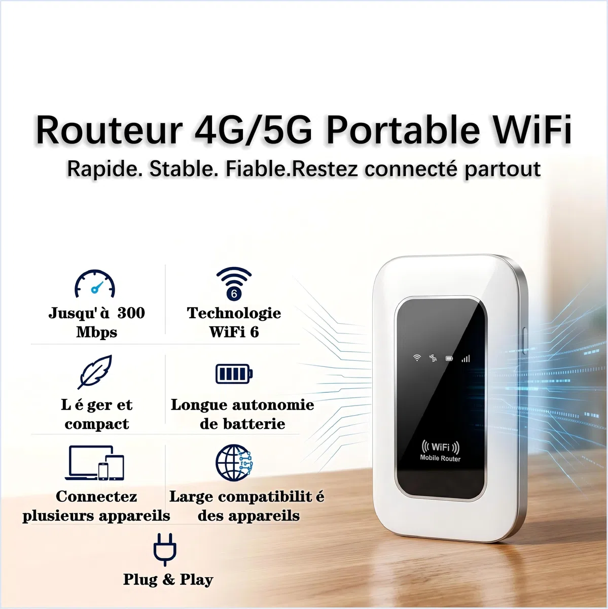 Routeur WiFi 5G Portable, Routeur Mobile WiFi 6, Pocket WiFi, Slot SIM