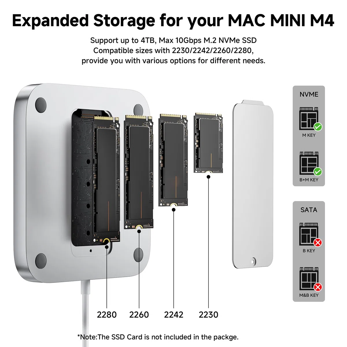 Minisopuru MINI218B Max Mac Mini M4 Dock Support 4K@60 HDMI,10Gbps USB C/A, TF/SD, 2X USB A 2.0, Mac Mini hub & Stand avec 8TB M.2 NVMe SSD (Non Inclus) pour M4 et M4 Pro