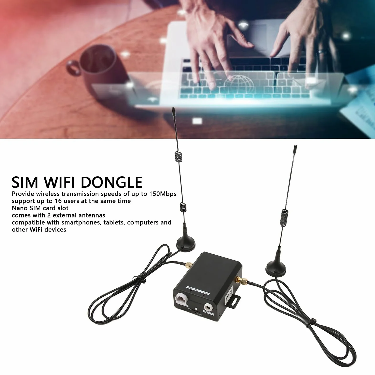 Routeur WiFi 4G Routeur WiFi Industriel Plug and Play 100-240V Prend en Charge 16 Utilisateurs 2 Antennes Externes pour l'usine (Prise UE)