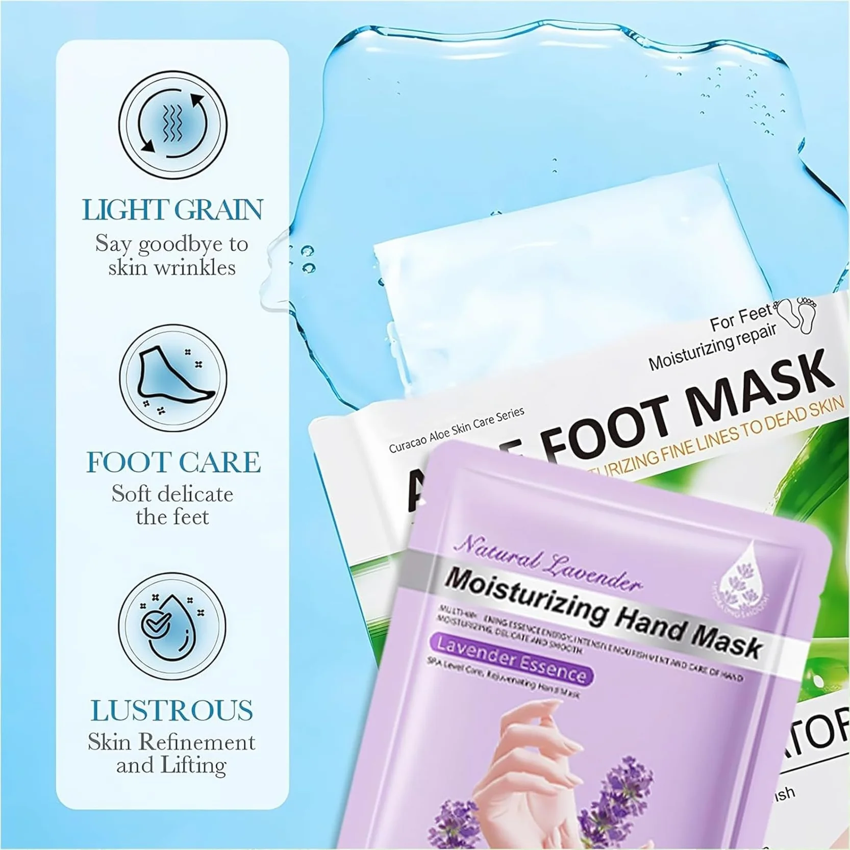 Masque Pied Hydratant Exfoliant Nourrissant 4 Paires Aloe Vera Lavande Soin Callosités Crevasses Pieds Secs