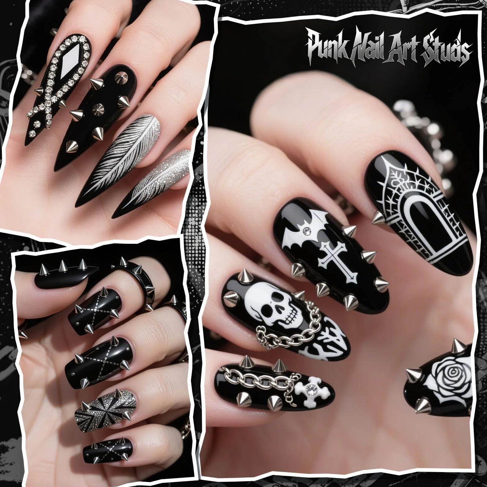 Boîtes de Charme Gothique pour Ongles Clous Rivets Mini Pointes Perles Punk Style Victorien Décorations Halloween