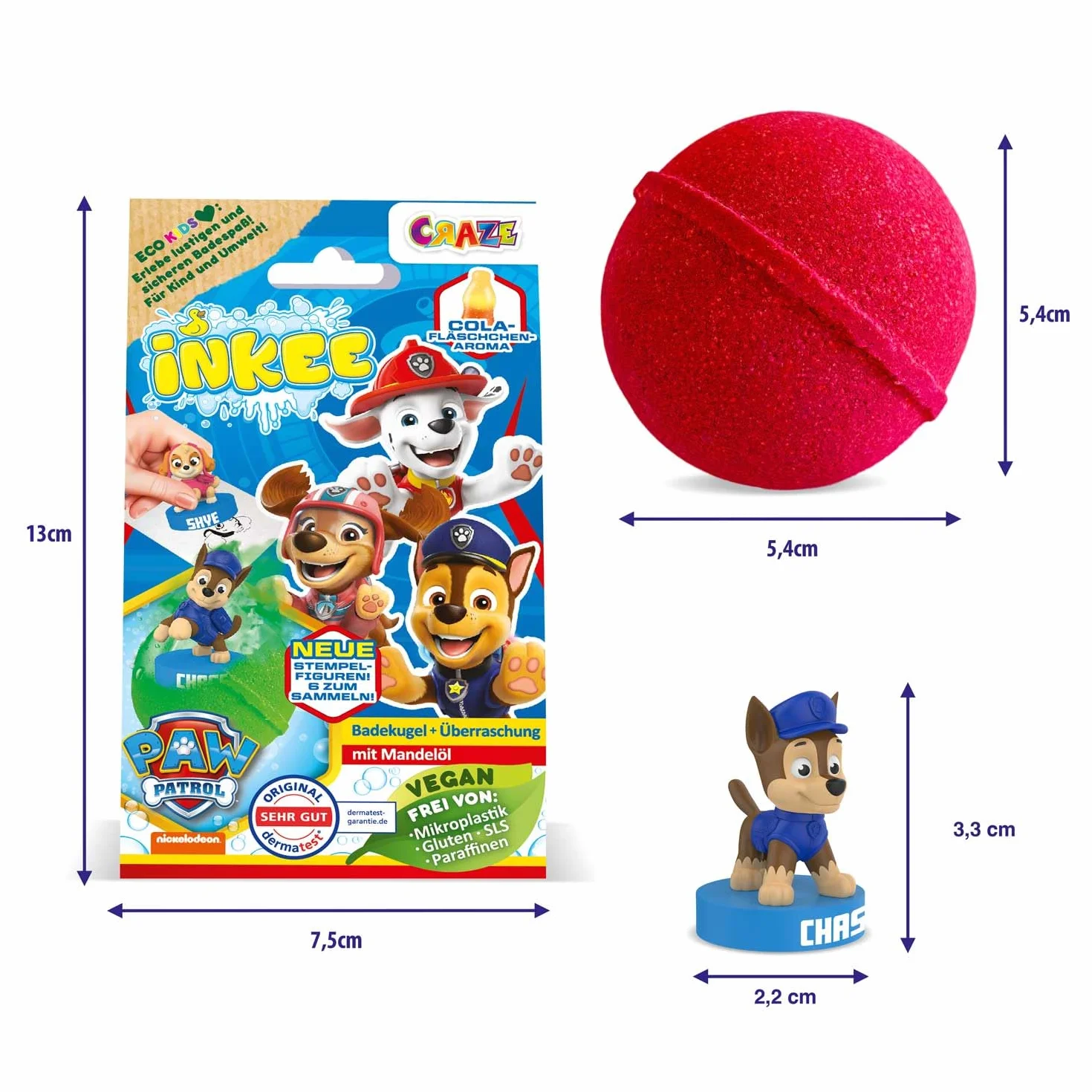 INKEE PAT PATROUILLE Bombes de bain enfant 3x 80g avec jouet