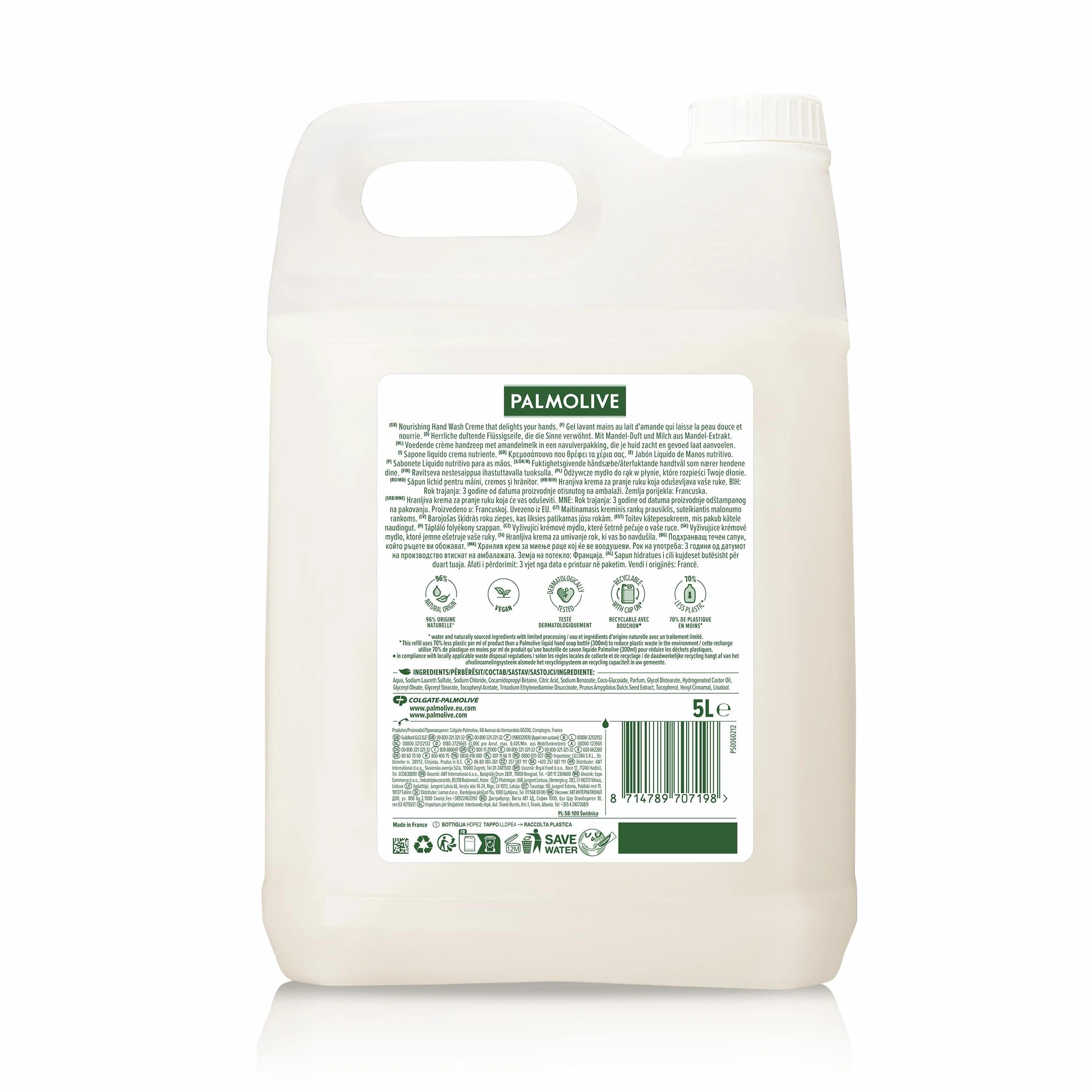 PALMOLIVE Savon liquide Mains Soin délicat Amande & lait Bidon 5L