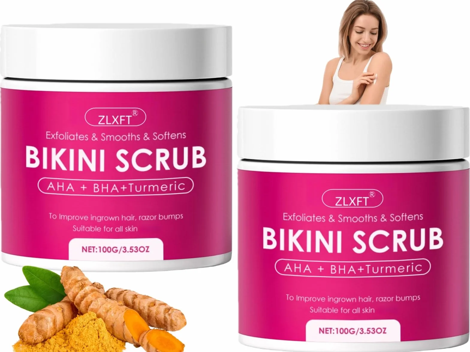 Gommage Corporel 2pcs Bikini 10% AHA+BHA Curcuma 100g Élimine Poils Incarnés