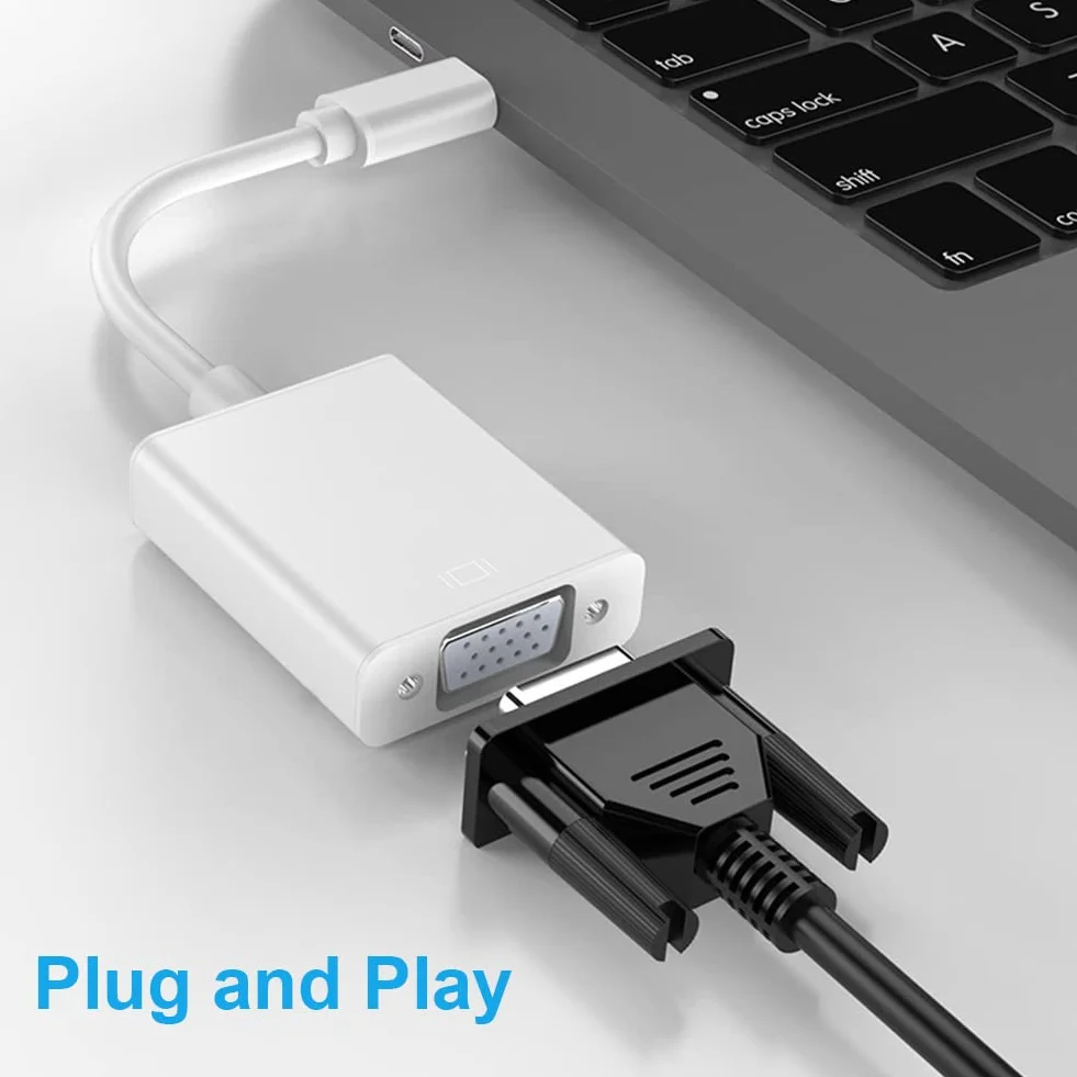 SELIACR Adaptateur USB C vers VGA Thunderbolt 3 mâle vers VGA femelle pour Chromebook MacBook Pro Lenovo Dell XPS 13