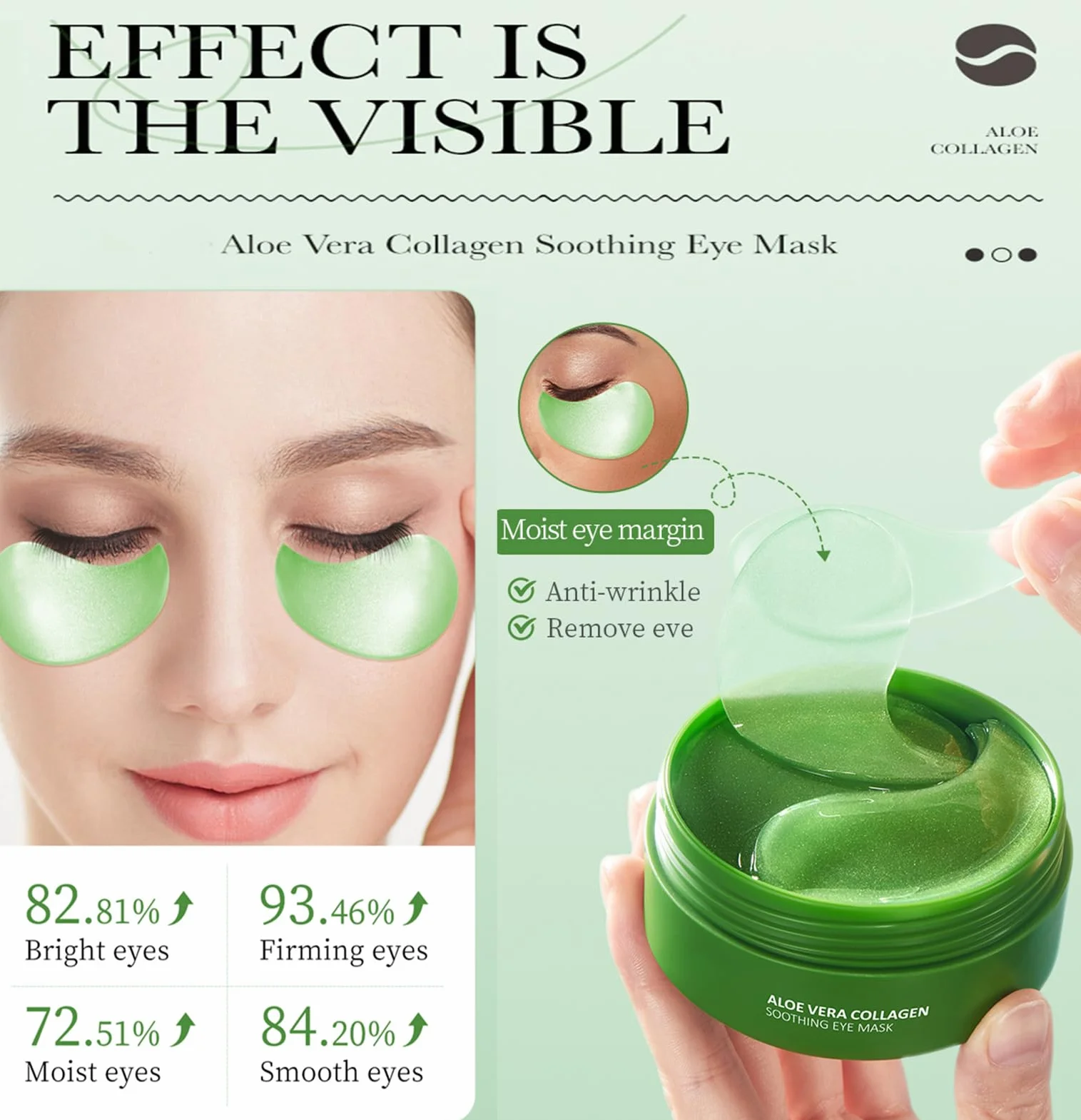 60 Pièces Masque Yeux Patch Collagène Acide Hyaluronique Aloe Vera Anti Cernes Hydrogel Eye Patchs Rafraîchissants