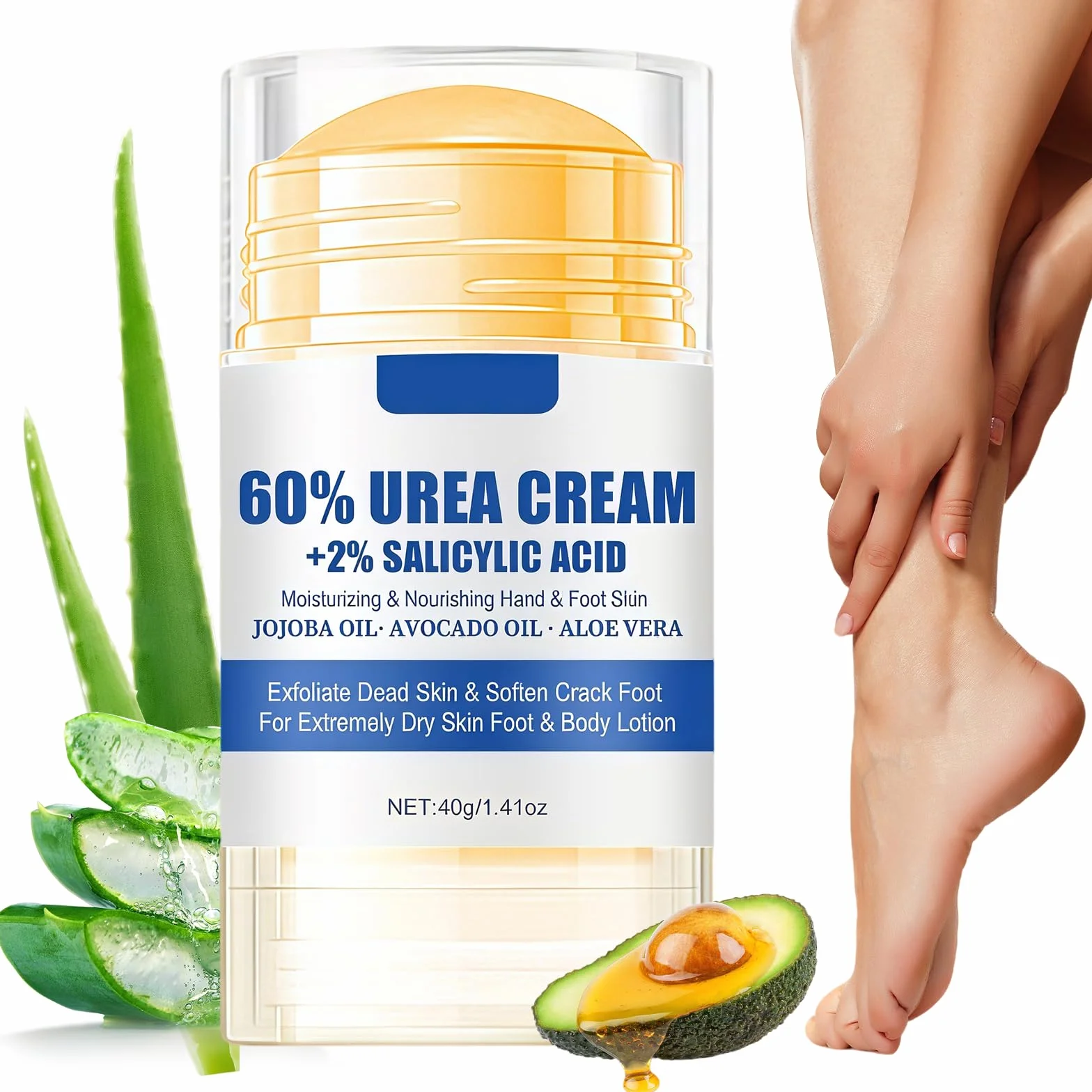 Crème à l'Urée 60% 40g pour Pieds Secs et Fissurés, Réparatrice Hydratante avec Aloe Vera