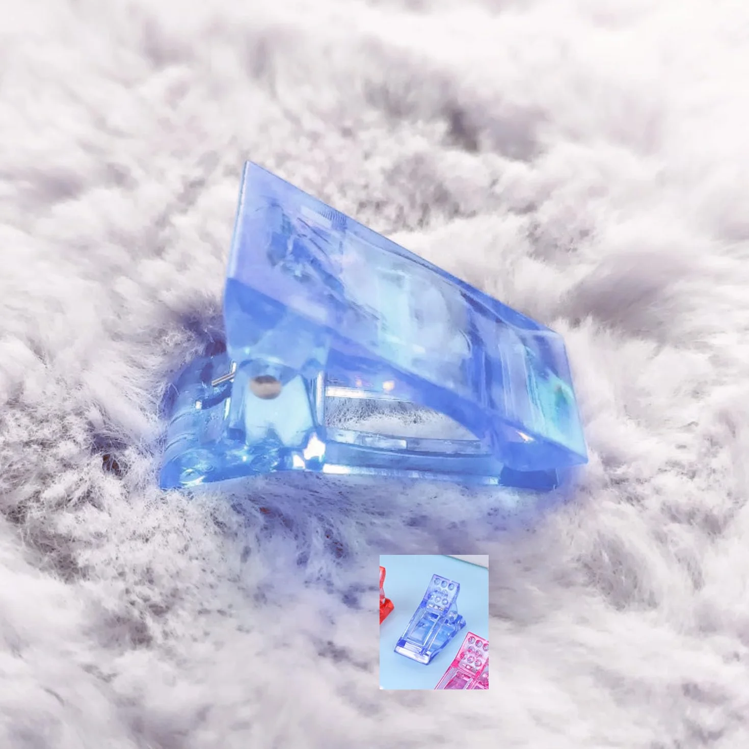 Pinces Ongles Transparentes en Gel, Clip à Ongles Cristal pour Extensions d'Ongles et Manucure (Bleu)