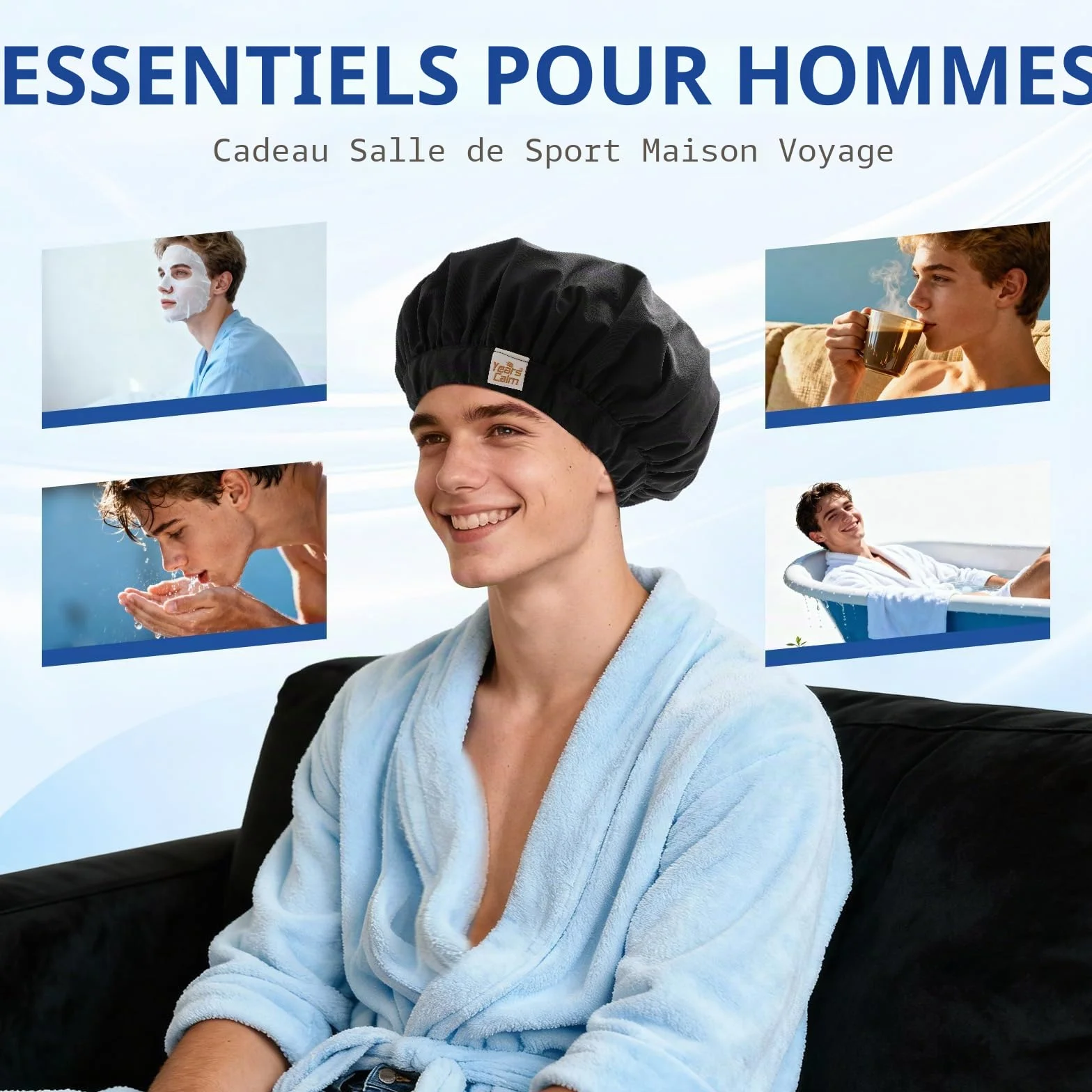 Bonnet de douche imperméable réutilisable double couche homme XL voyage cheveux longs bouclés