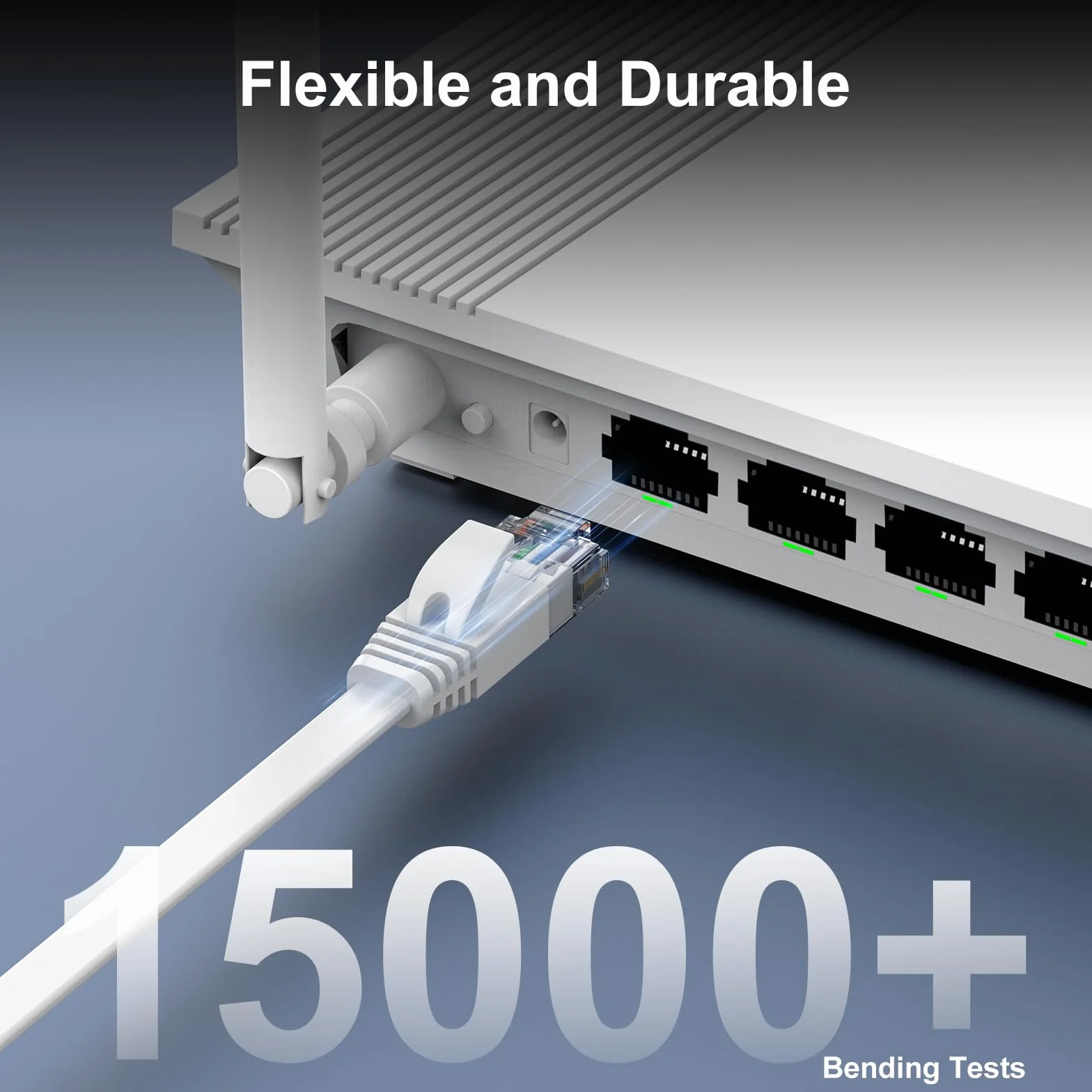 Câble Ethernet Cat 6 de 38,1 m, pour intérieur et extérieur, réseau Internet haut débit 10 Gbit/s, câble de raccordement Ethernet plat en cuivre pur, câble LAN pour ordinateur avec clips et sangles | 30 AWG OFC, 550 MHz, RJ45 plaqué or, design plat à prof