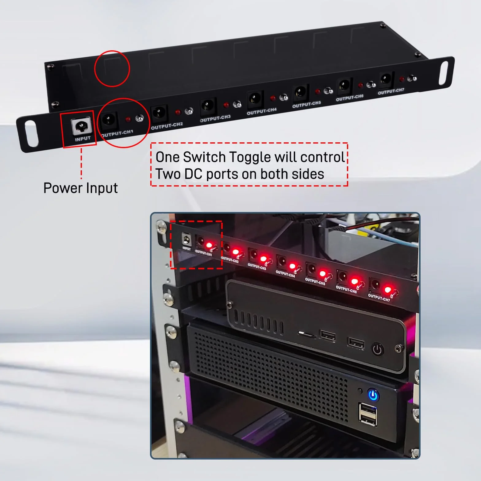 GeeekPi RackMate Accessories DC PDU Lite 7-CH 0.5U