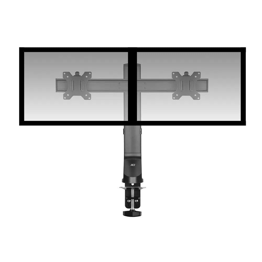 ACT AC8322 Barre transversale de Bras pour écran Double jusqu'à 32", Hauteur réglable avec vis moletée, VESA 75/100 mm, Support de Bureau pour Moniteur, inclinable à 30°, Rotation à 30°, Rotation à