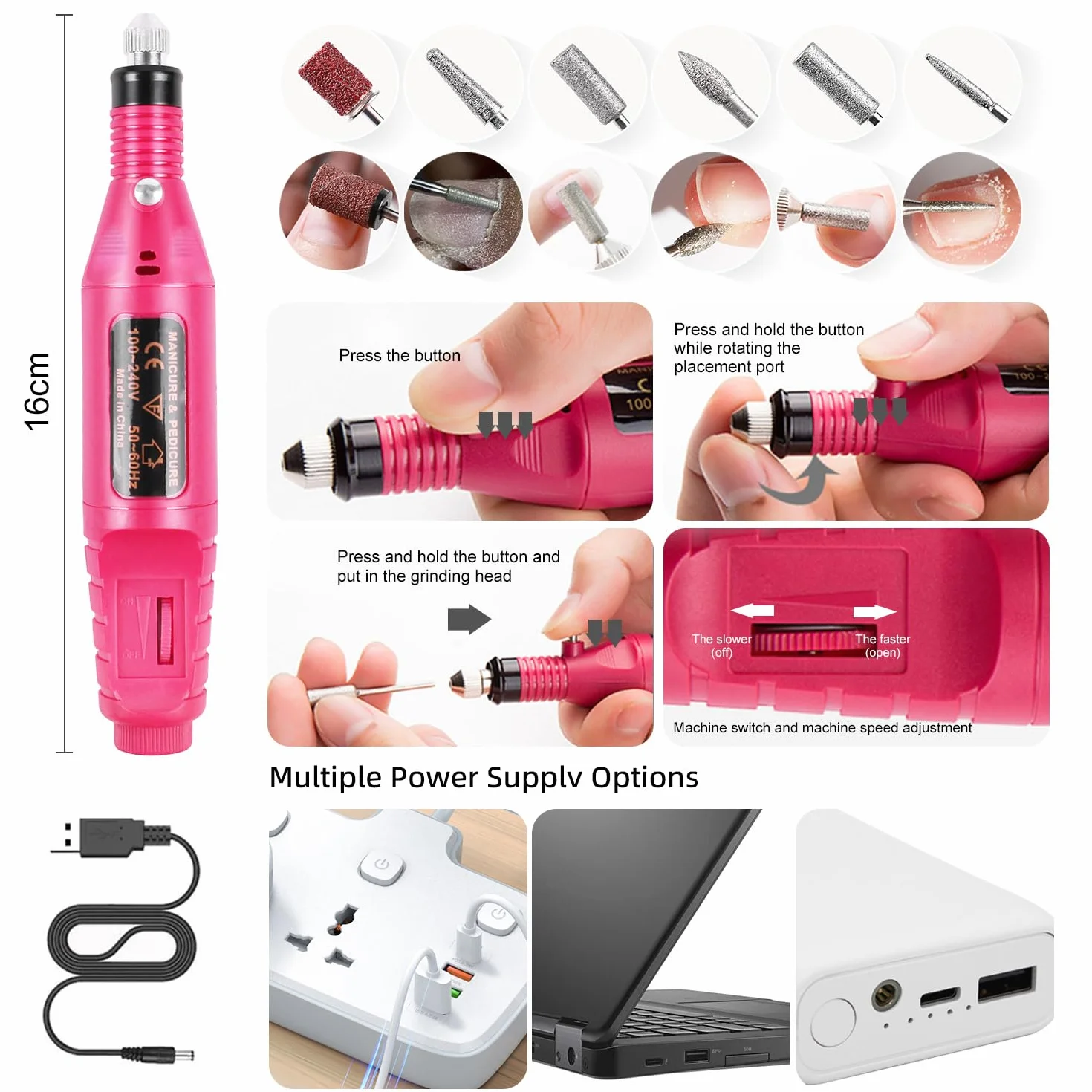 Kit de studio à ongles, poudre acrylique 30 ml avec liquide, ponceuse et lampe UV pour ongles en gel, nail art