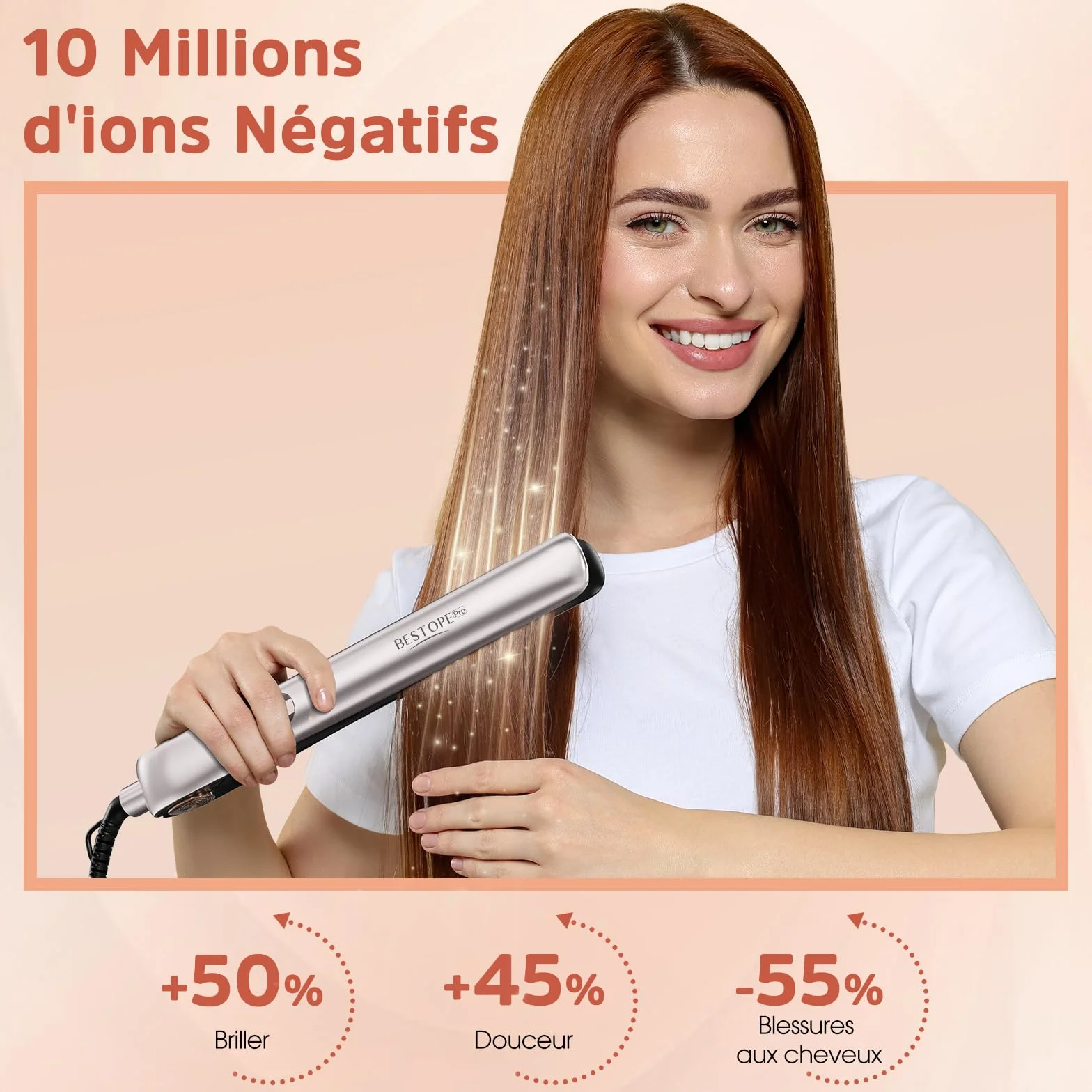 Lisseur Cheveux Professionnel Céramique Ion Fer à Lisser 15S Chauffage Rapide Plaque Flottante 3D Écran LCD 120-230°C Double Tension