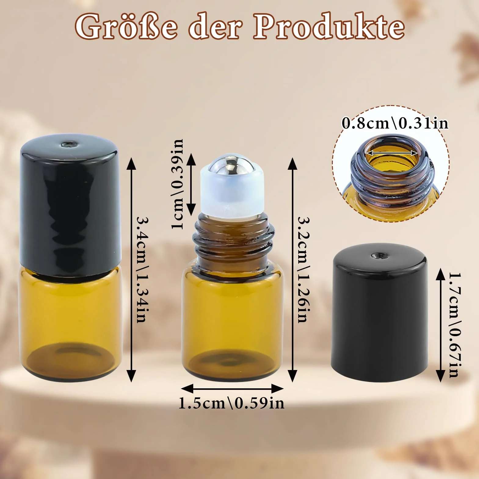 Mini Rouleaux de Verre Brun 52 Pièces 2ml Bouteilles avec Bille en Acier Inoxydable pour Huiles Aromathérapie