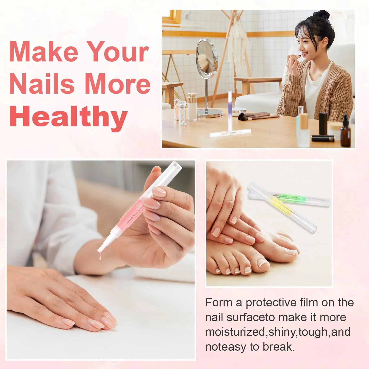 Stylo à huile à cuticules 3PCS avec lime à ongles pour réparer les ongles fissurés et secs