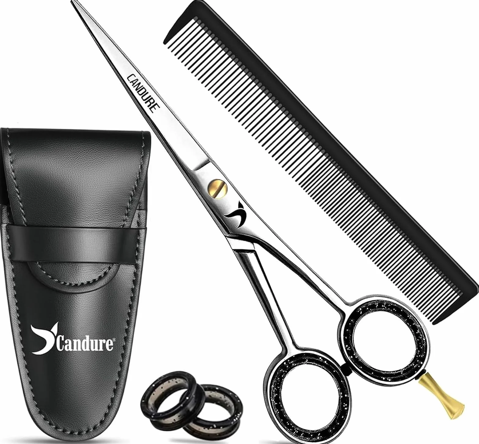 Candure Ciseaux de coiffure professionnels 6,5" acier inoxydable avec peigne et étui