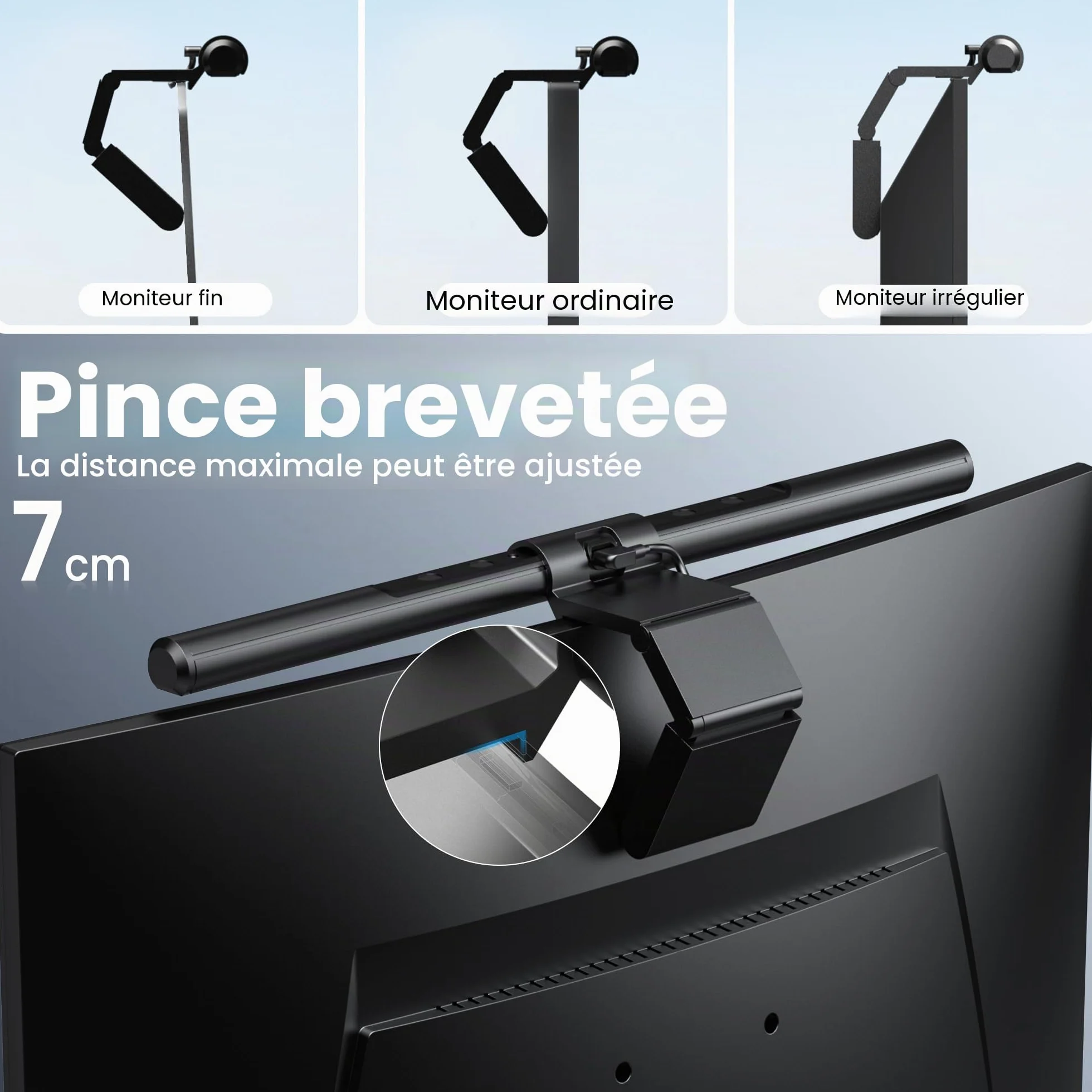 Quntis Lampe Ecran PC avec Télécommande Double Réglage, Lumière Ecran Réglable Gradation Automatique, LED USB Lampe d'Ordinateur 40CM Monitor Light Bar Eclairage pour Bureau Gaming