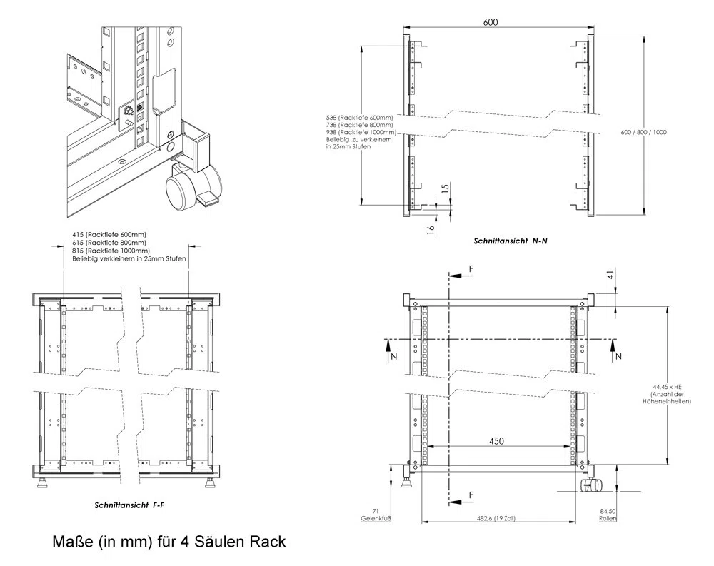 12U - 19 Pouces Cadre Ouvert Rack 600 mm-Profondeur: Noir-Armoire Serveur réseau