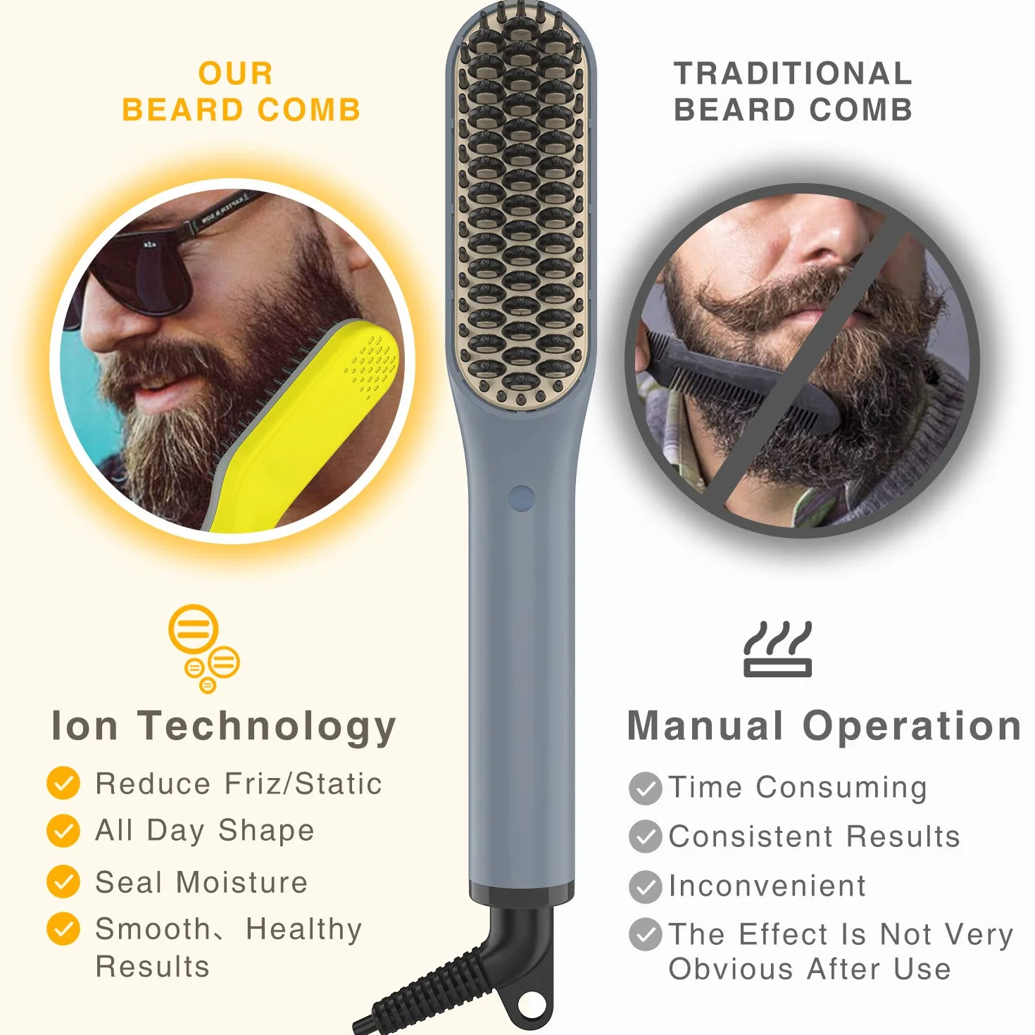 Lisseur Barbe Homme 2 en 1 Brosse Lissante Cheveux Multifonctionnel Rapide Peigne Chauffant