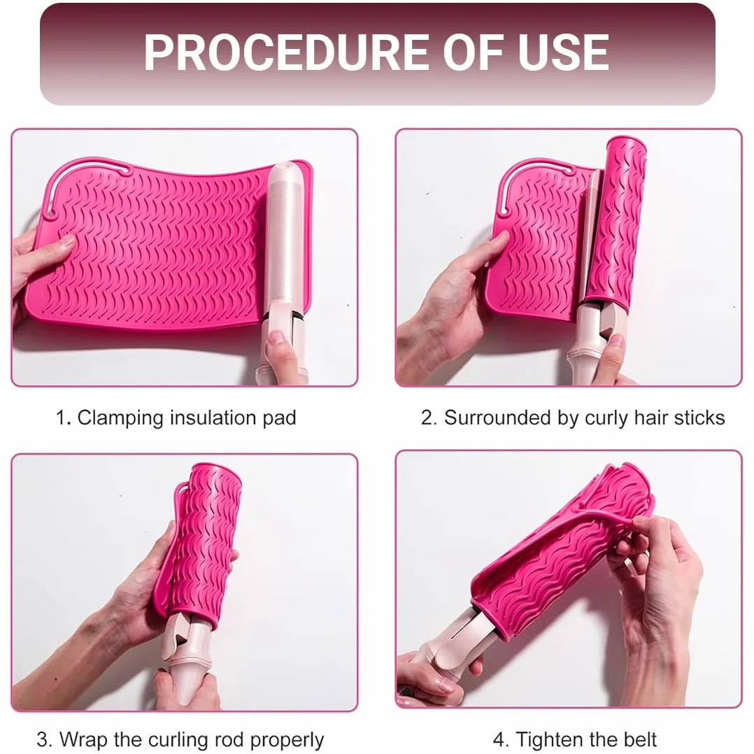 Gants Anti Chaleur et Coussin Anti-brûlure pour Coiffure, Rose