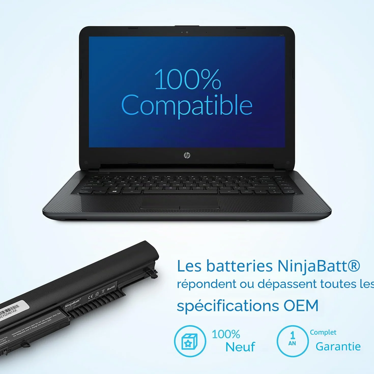 NinjaBatt Batterie pour HP 807957-001 807956-001 HS04 HS03 HSTNN-LB6V 807612-421 HSTNN-LB6U 250 G5 807611-421 TPN-C125 15-AF067SA 843532-851 Longue Durée 4 Cellules 2200mAh 33Wh