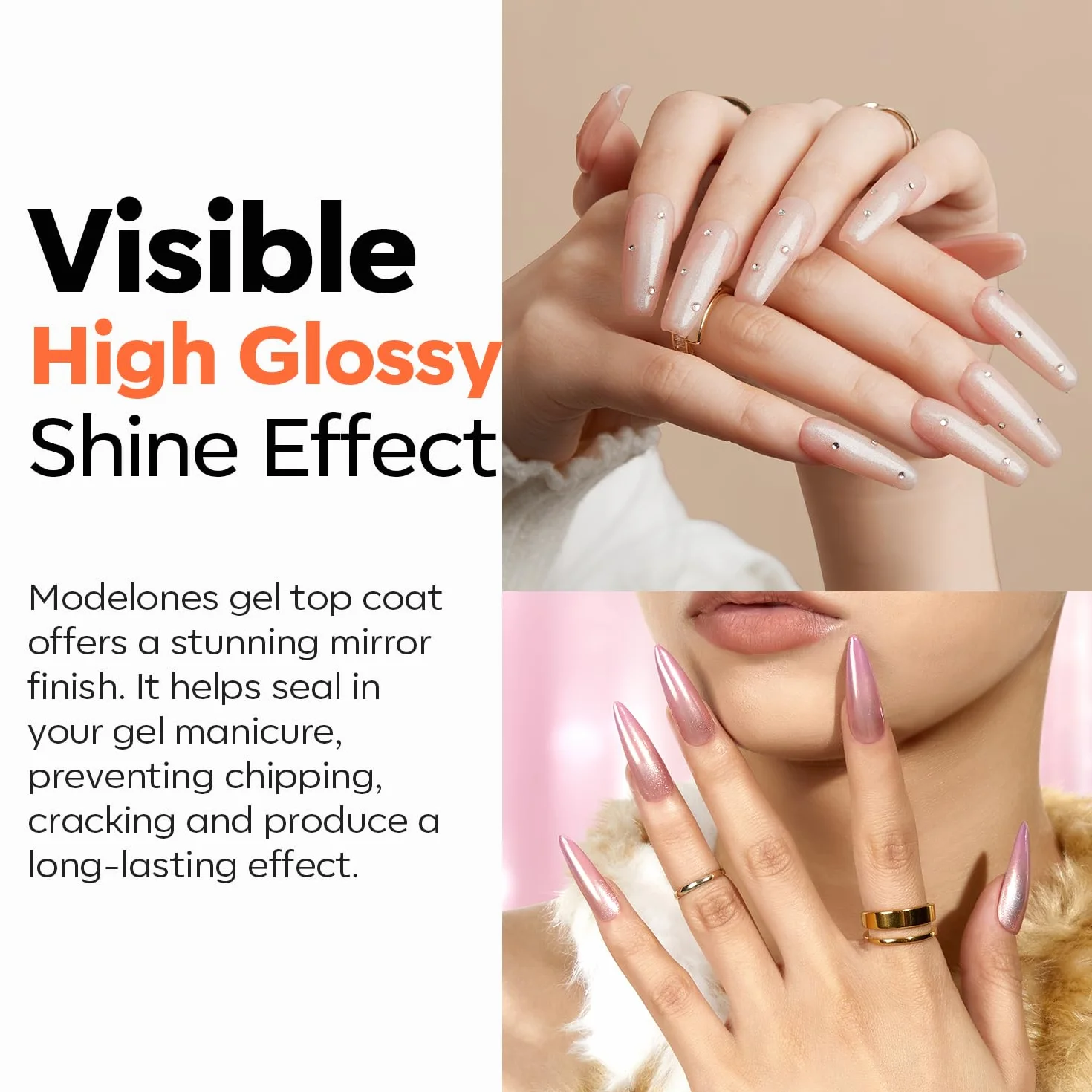 Modelones Base et Top Coat Semi Permanent Sans HEMA 2 x 10ml UV LED Vernis à Ongles Gel Set
