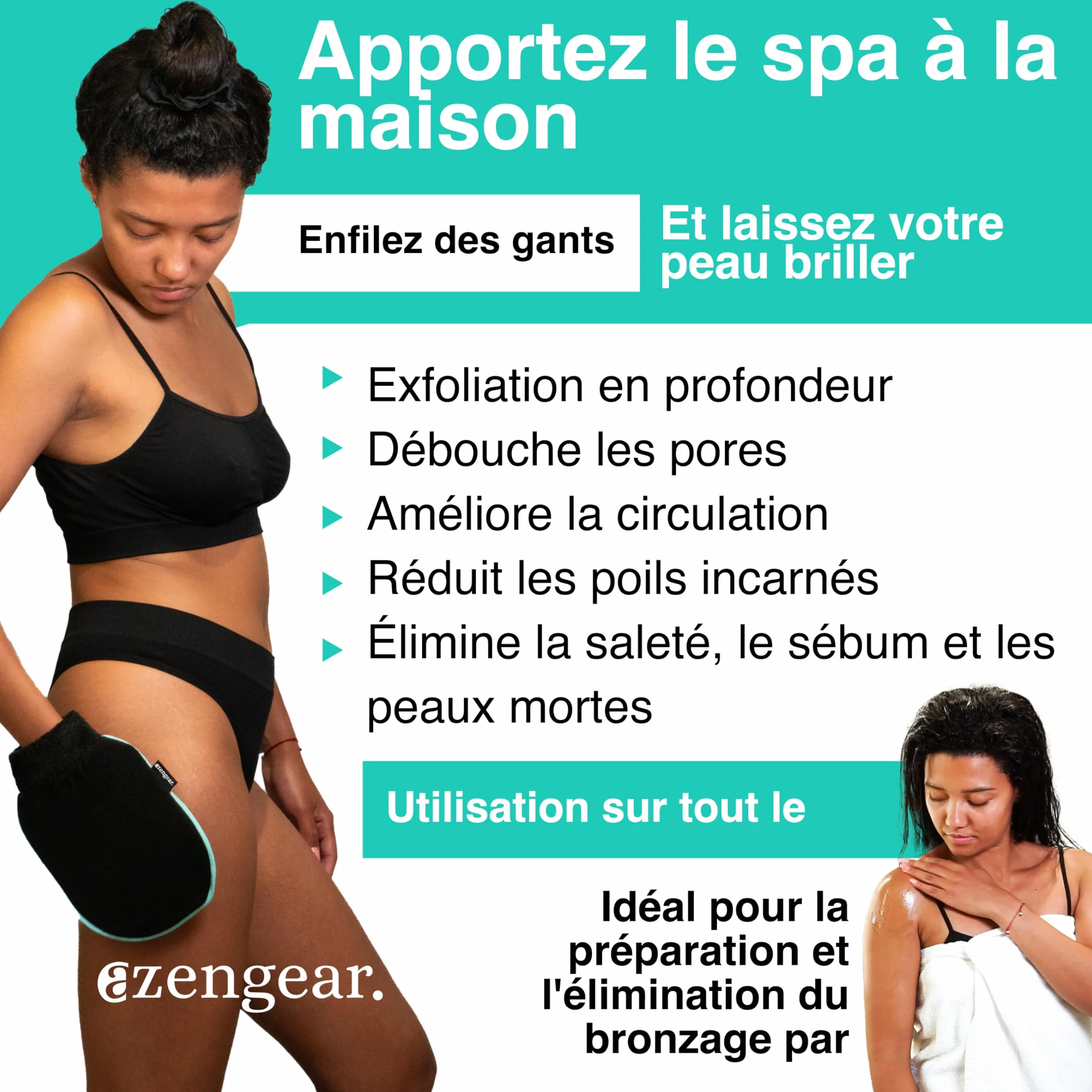 aZengear Gant exfoliant Paire - Gant de gommage profond pour le bain coréen - Élimination des peaux mortes, Noir