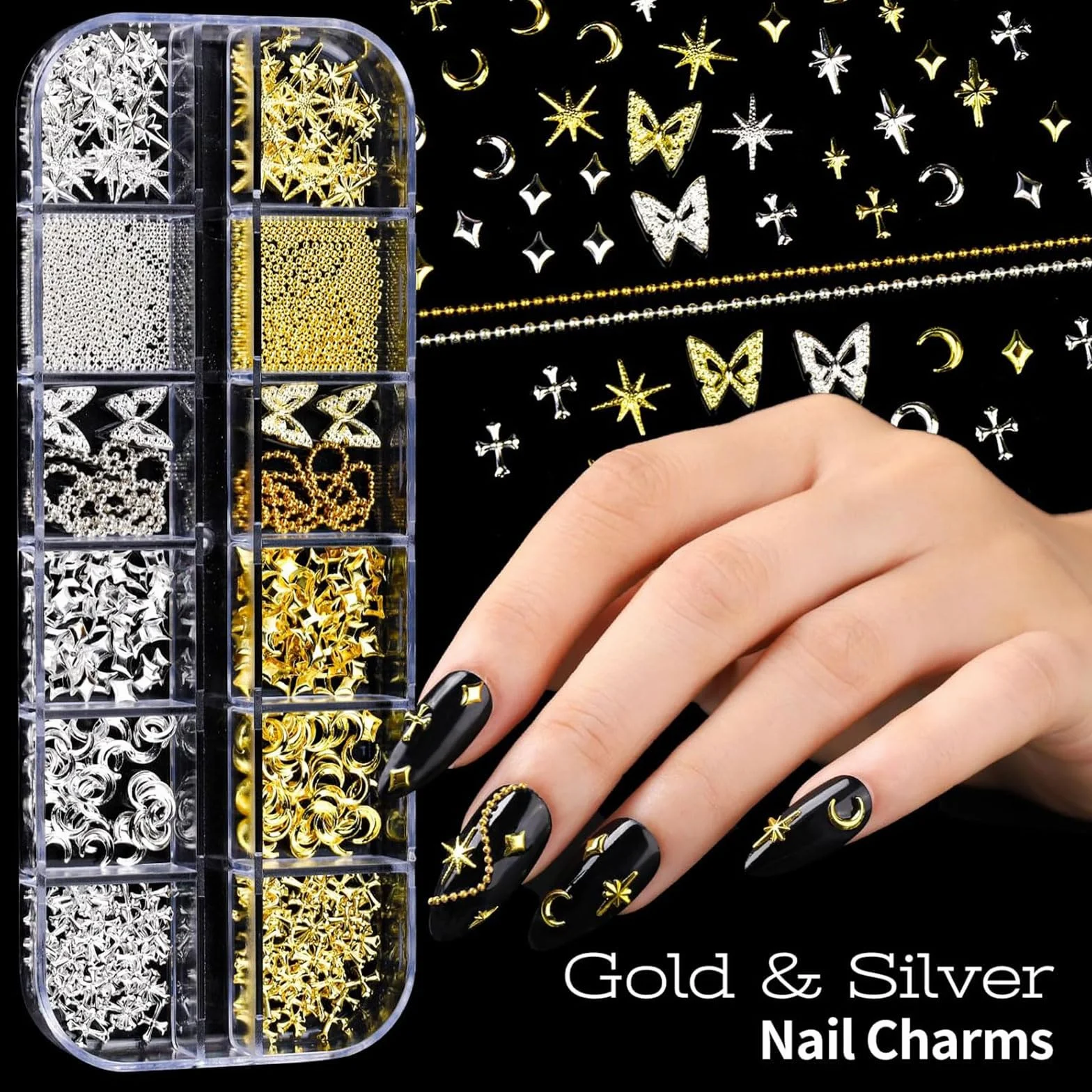 Kit Nail Art avec 5 Boîtes de Charms 3D Strass, 15 Pinceaux, 5 Outils de Pointage, 2 Supports de Vernis