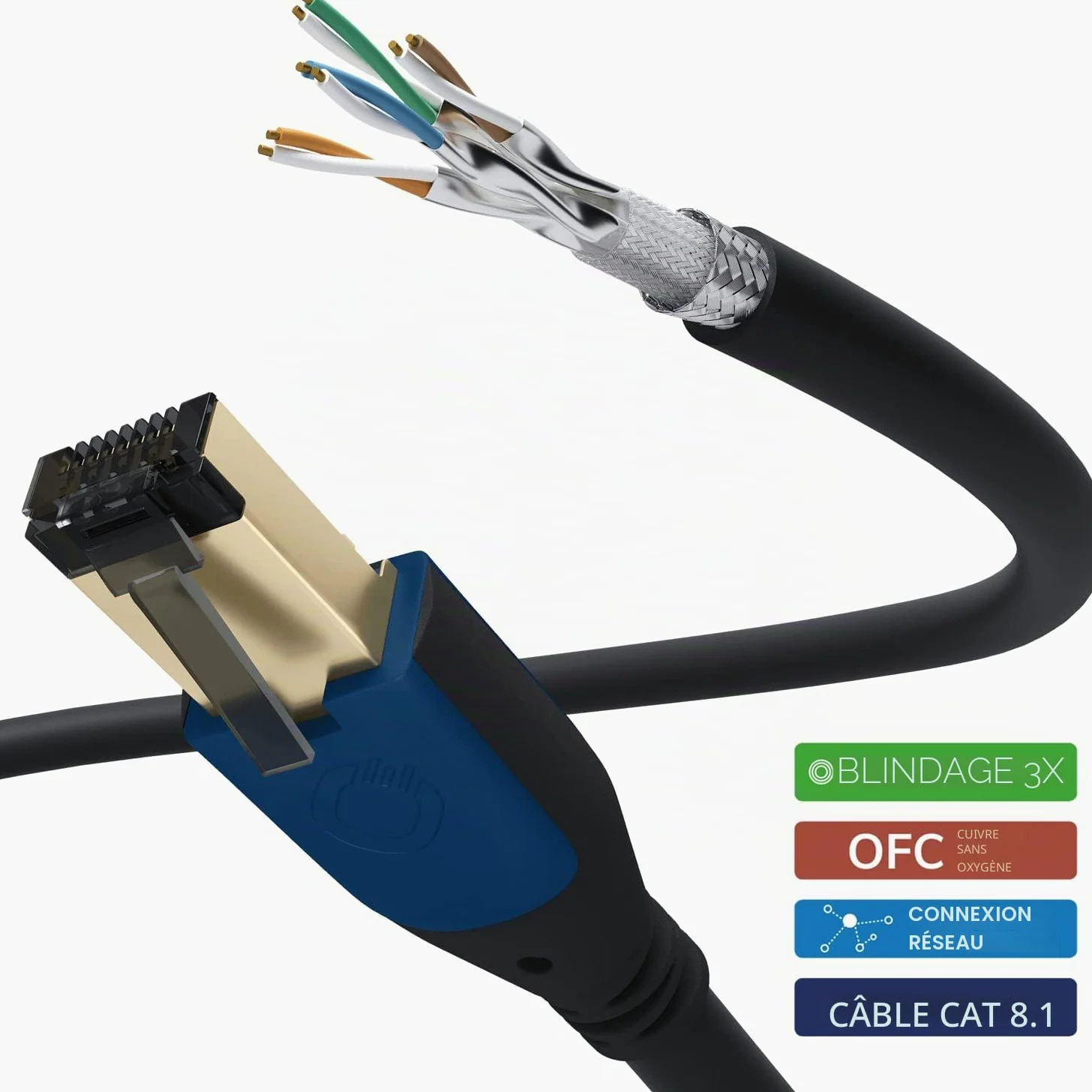 OEHLBACH Giga Stream Câble réseau Cat 8.1 Streaming 40 Gbit/s RJ45 triple blindage TPE Gaine Twisted Pair - Cuivre OFC sans oxygène (streaming, jeux, Home Network) - Noir - 3 m