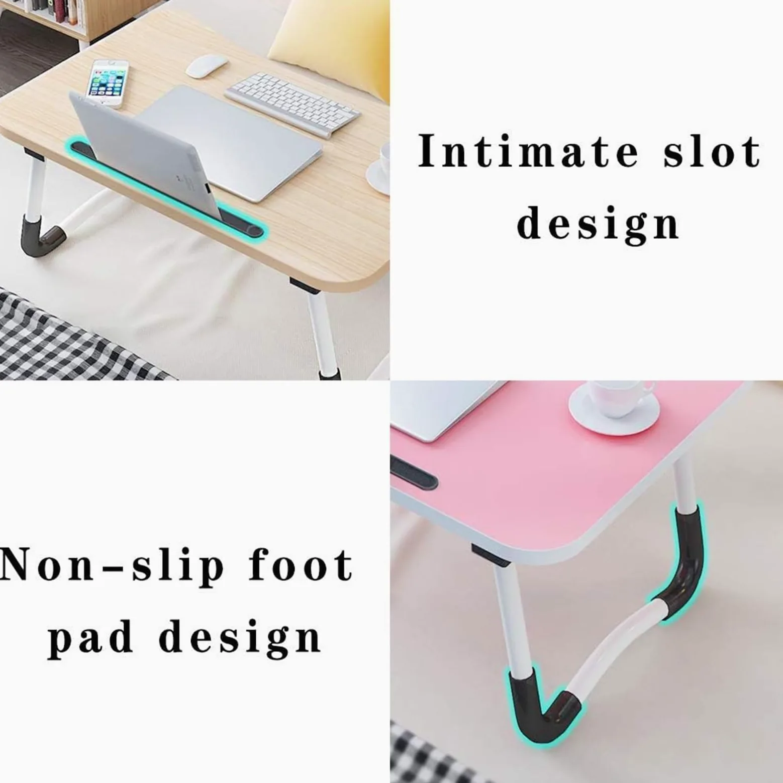 Plateau de lit portable pliable pour ordinateur portable – Bureau réglable avec porte-gobelet pour canapé et lit – Noyer léger H Idéal pour la maison et le bureau