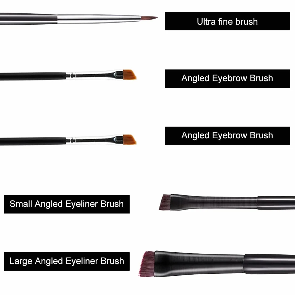 Pinceaux Maquillage Biseauté 5 Pièces, Pinceau Eyeliner Incliné ultra fin Fibres Synthétiques pour Sourcils Yeux