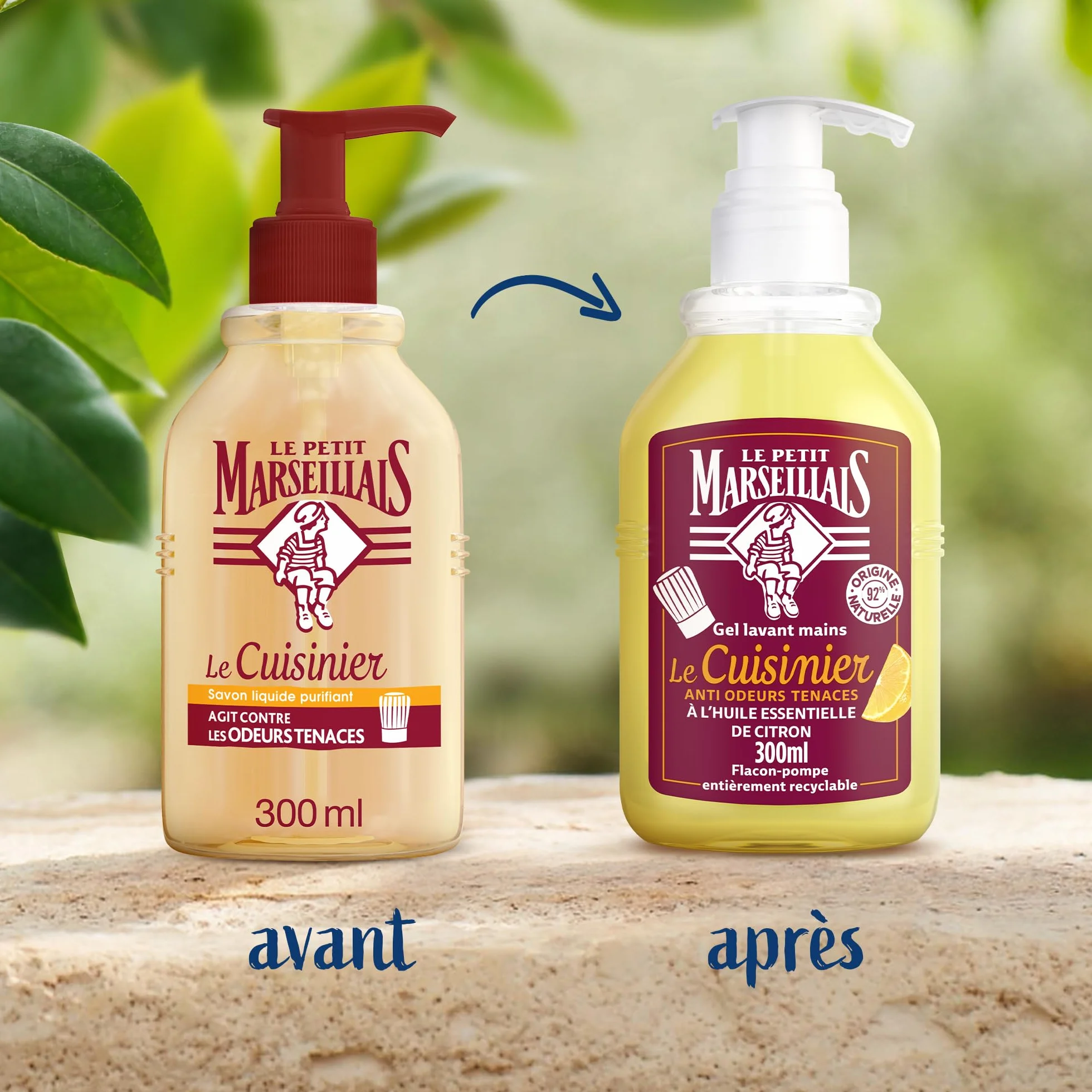 Le Petit Marseillais Gel Lavant Mains Le Cuisinier 300 ml Savon Mains Liquide Anti Odeurs Huile Essentielle Citron 92% Naturelle