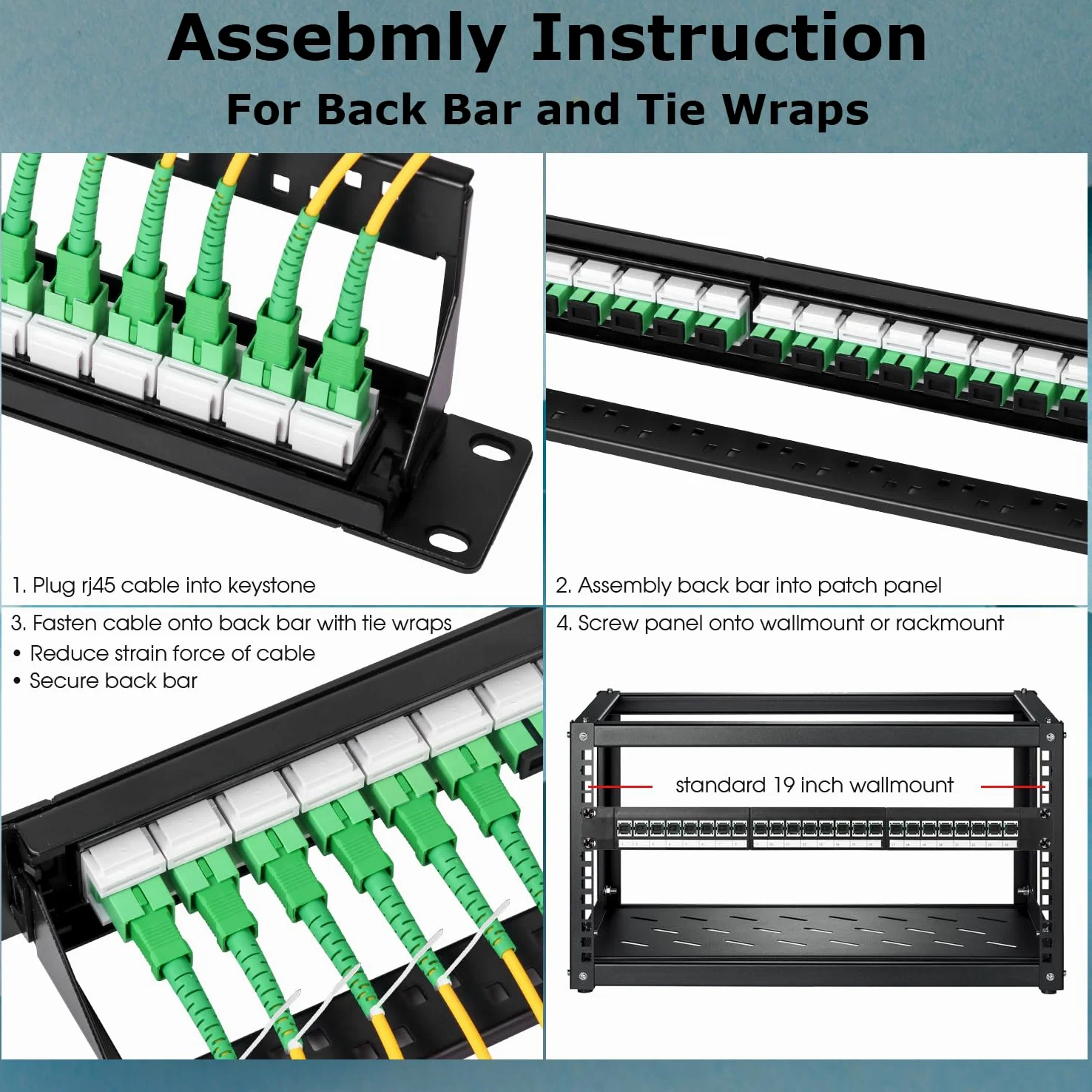 Panneau de brassage en fibre optique 1U avec 24 adaptateurs de fibre optique monomode LC OS2, coupleurs Keystone Jack modulaire avec clé en ligne blanche, connecteurs monomode pour racks