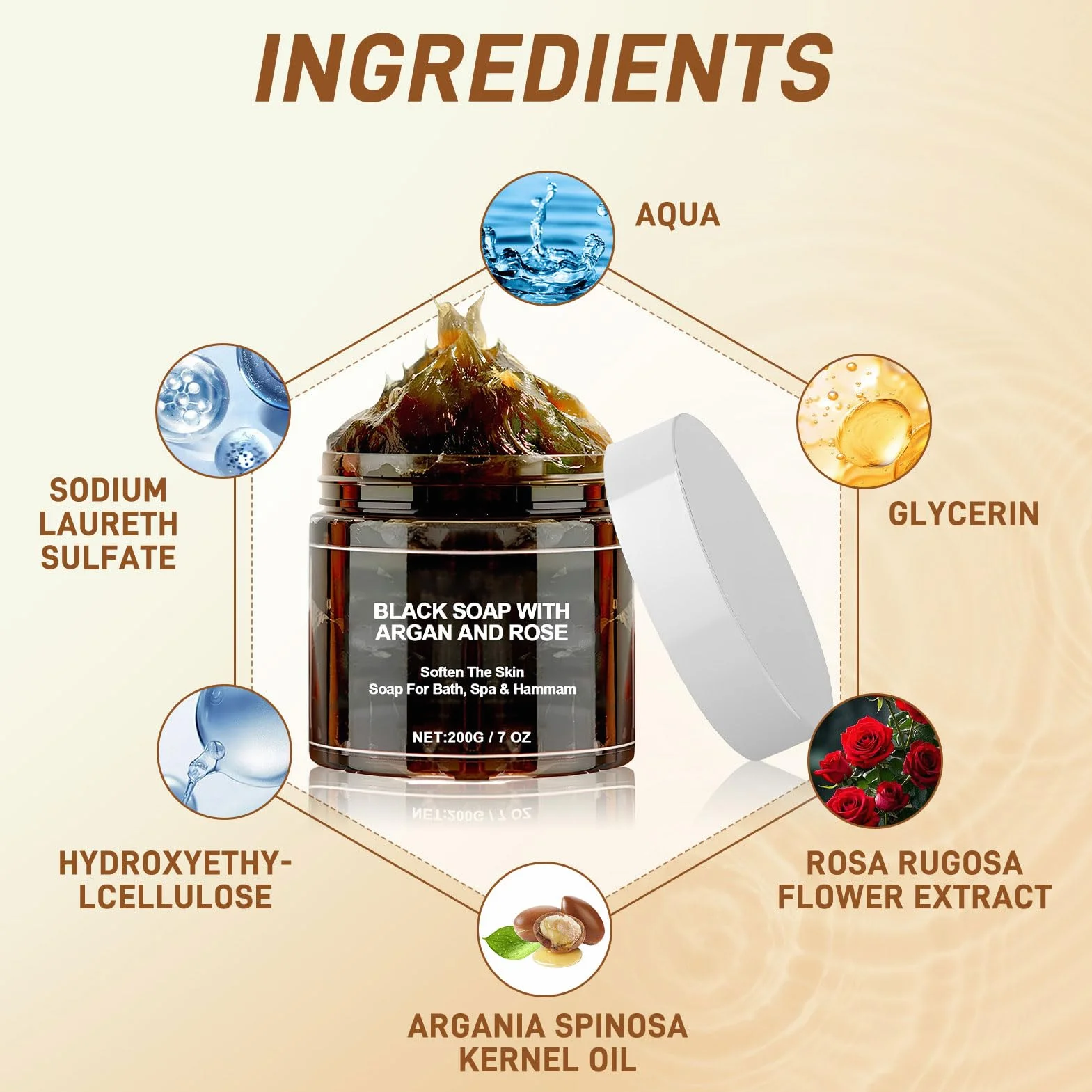 Savon Noir Marocain à l'Argan et à la Rose avec Gant Exfoliant pour Corps