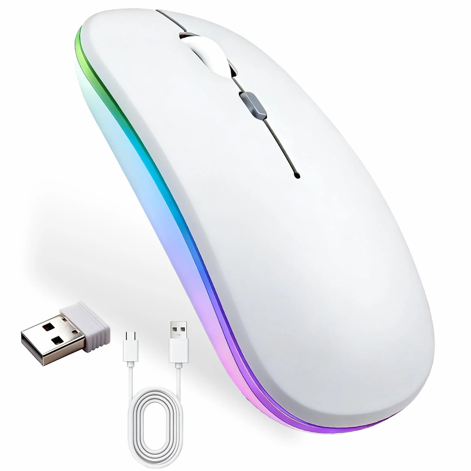 Souris sans Fil Rechargeable Bluetooth 5.1 2.4G 1200 DPI Silencieuse Ultra-Mince Deux Modes pour MacBook