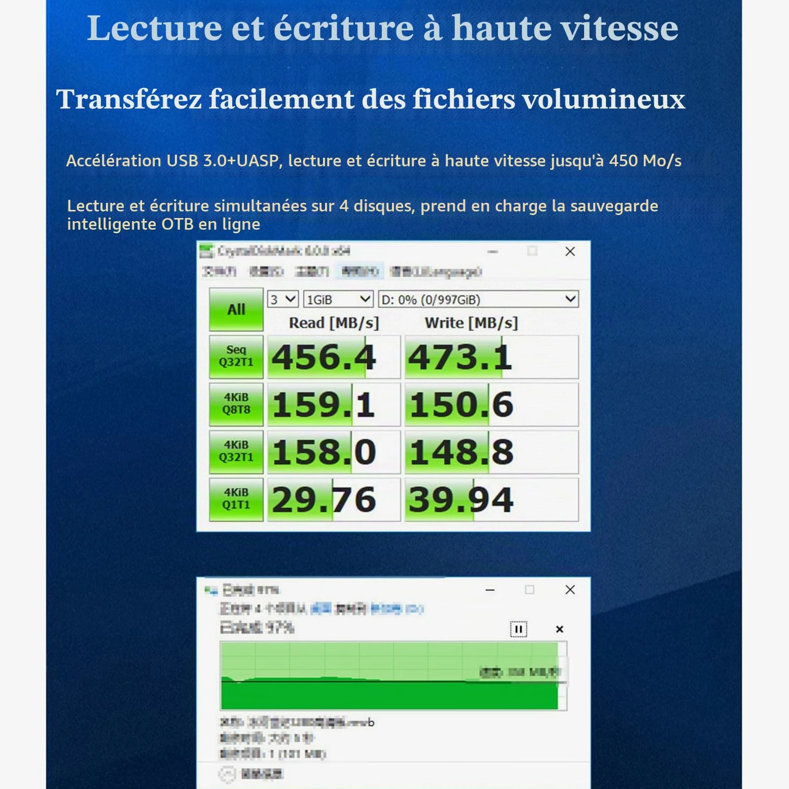 Boîtier de disque dur 4 baies Sata vers USB 3.0 externe multi-baies 2.5 et 3.5 pouces HDD SDD Station d'accueil boîtier de disque dur Multiplication
