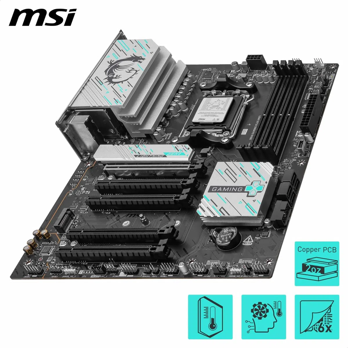 MSI Carte mère WiFi B840 Gaming Plus, ATX - Prend en Charge Les processeurs AMD Ryzen 9000/8000/7000, AM5 - DDR5 Memory Boost 8000+ MT/s (OC), PCIe 4.0 x16, M.2 Gen4, Wi-FI 7, 2.5G LAN